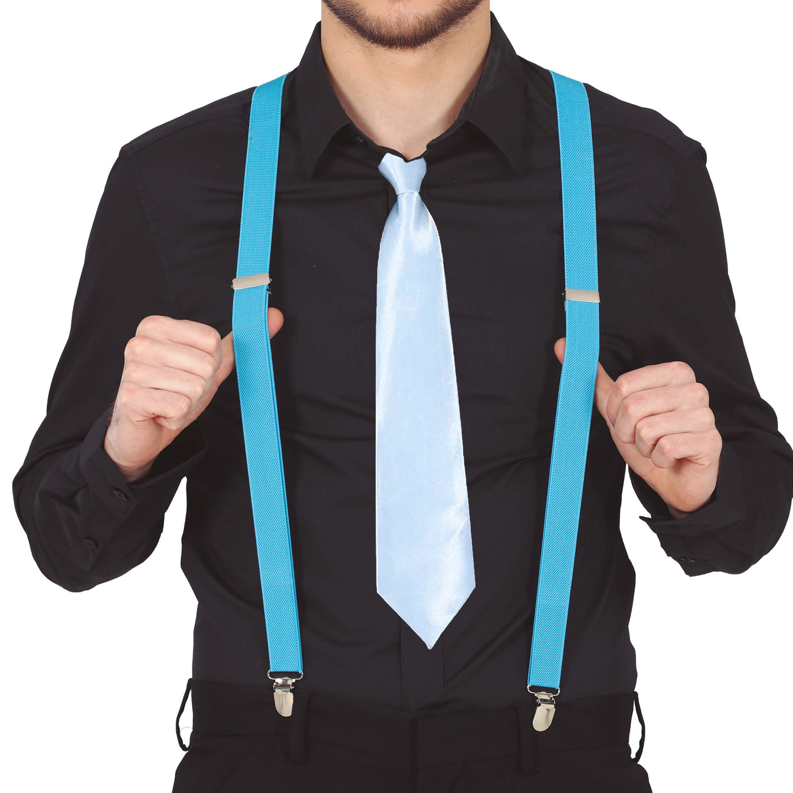 Carnaval verkleed bretels en stropdas - blauw - volwassenen - verkleed accessoires -