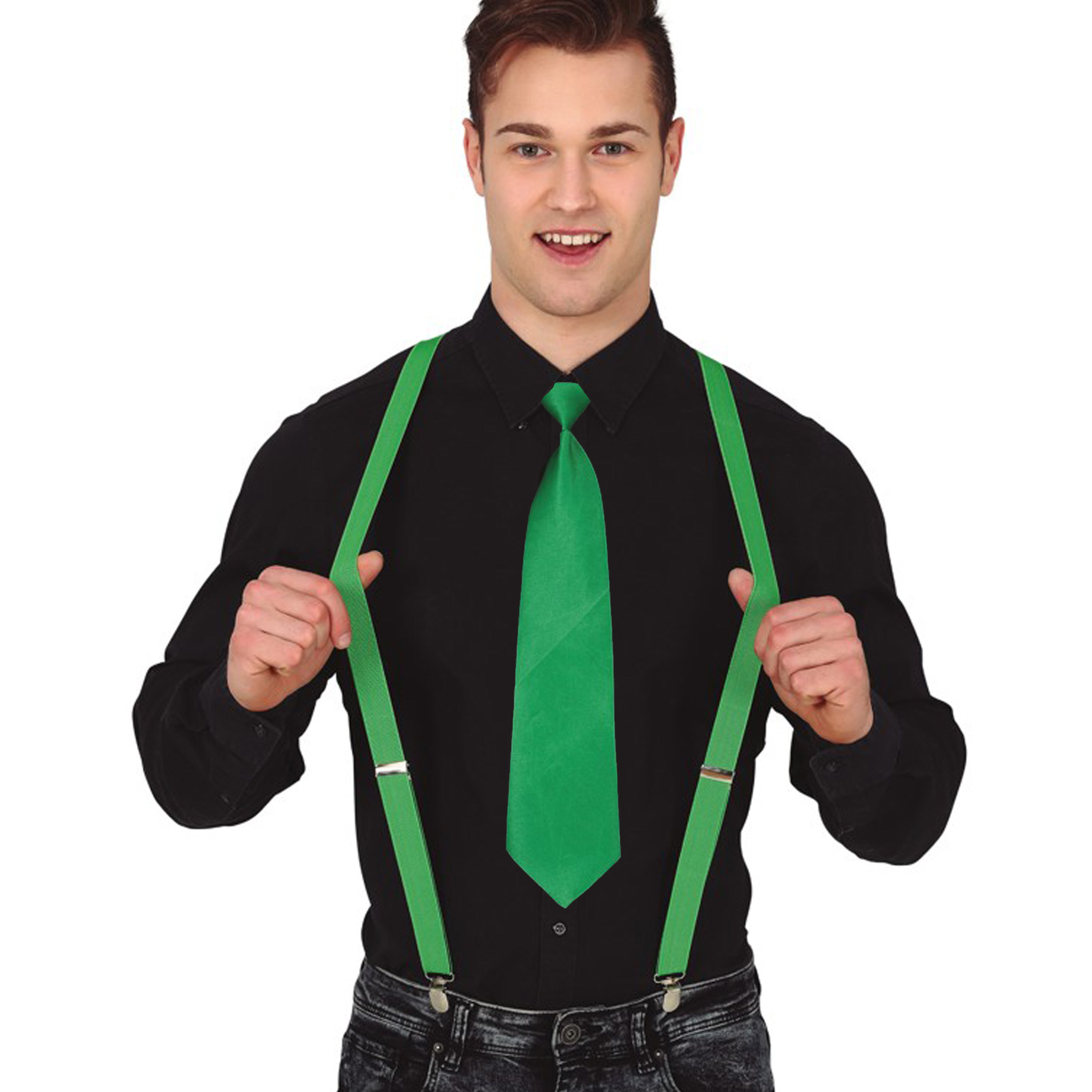 Carnaval verkleed bretels en stropdas - groen - volwassenen - verkleed accessoires -