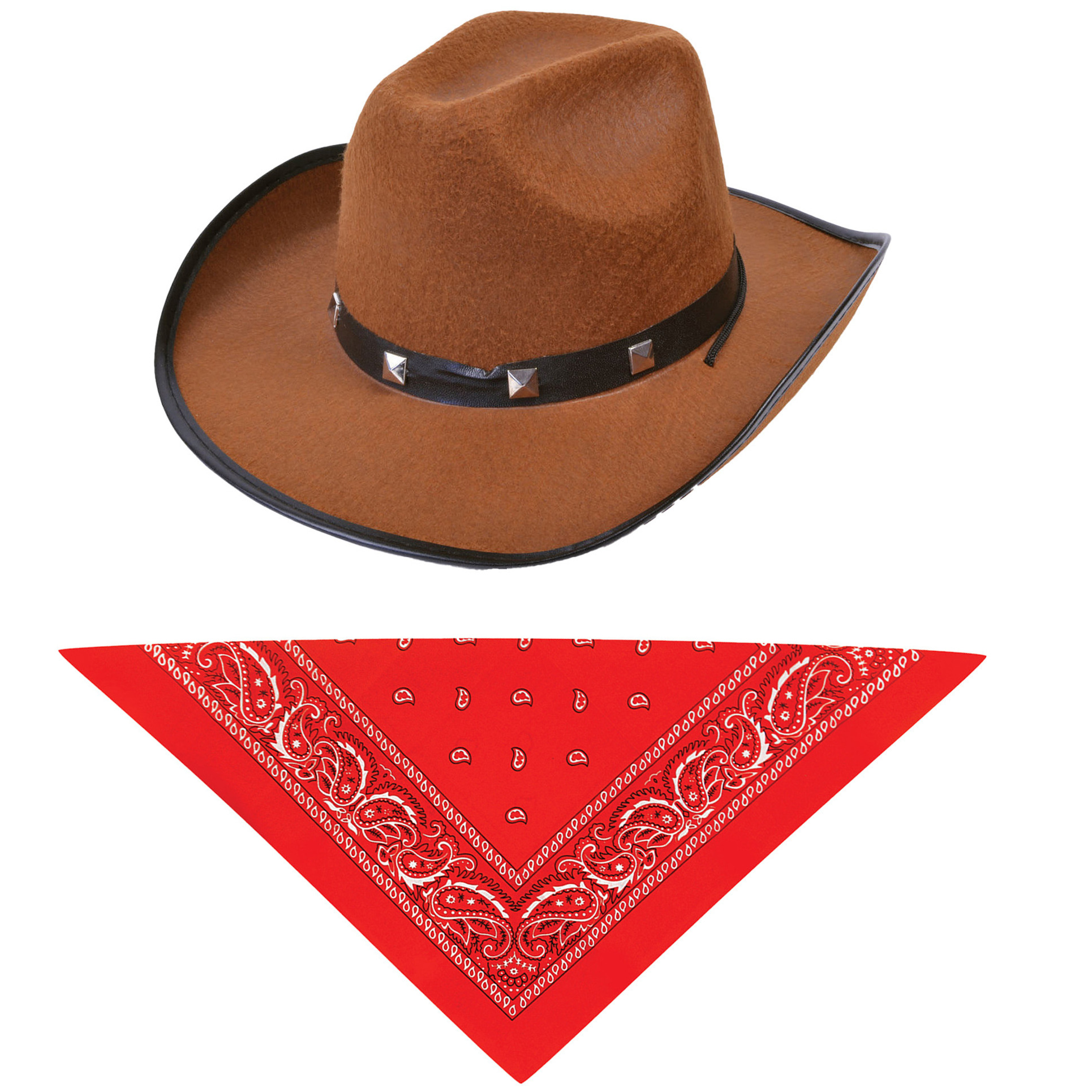 Carnaval verkleed hoed voor een cowboy bruin polyester heren-dames incl. bandana