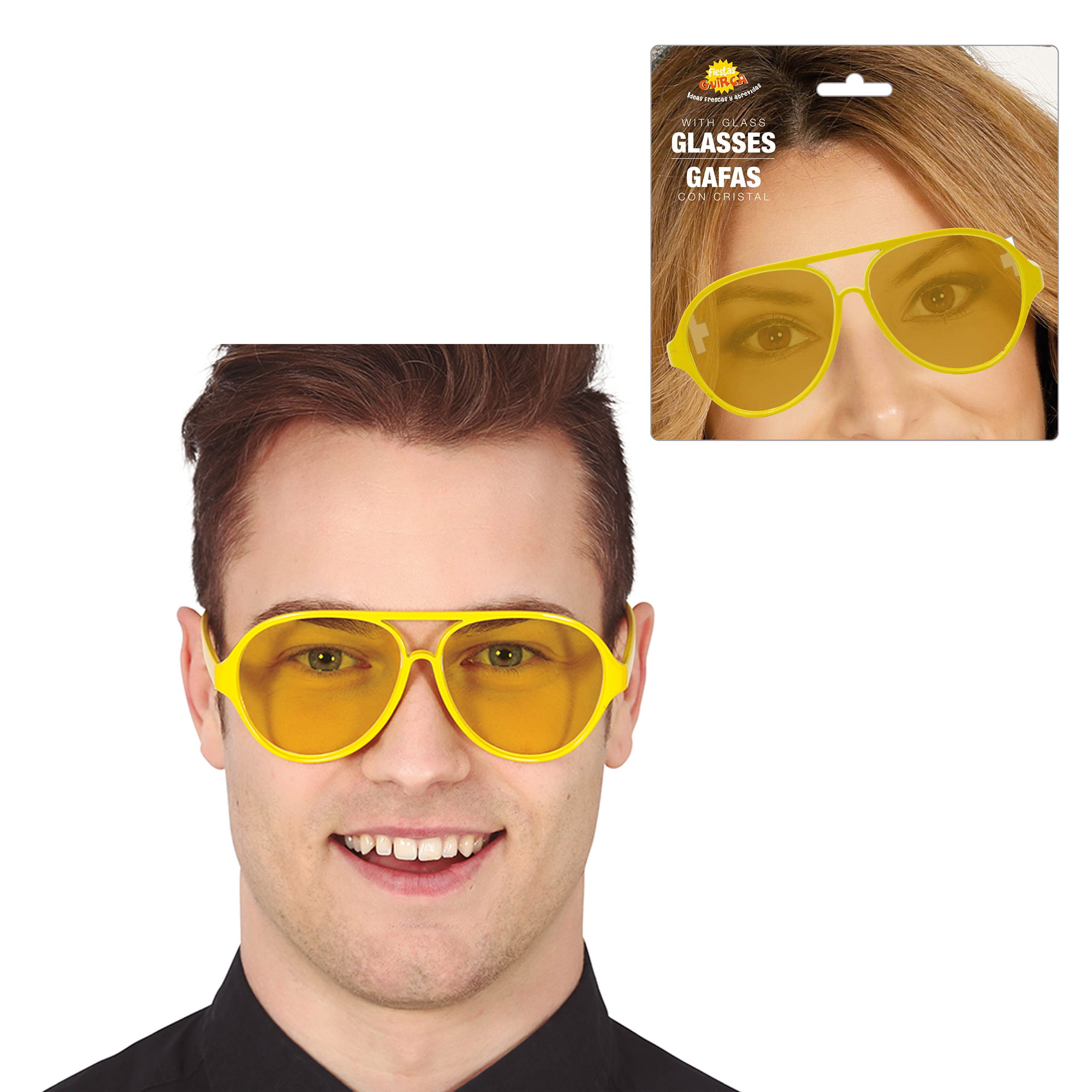 Carnaval-verkleed party bril Aviator 2x geel volwassenen -Voor bij een verkleedkleding kostuum