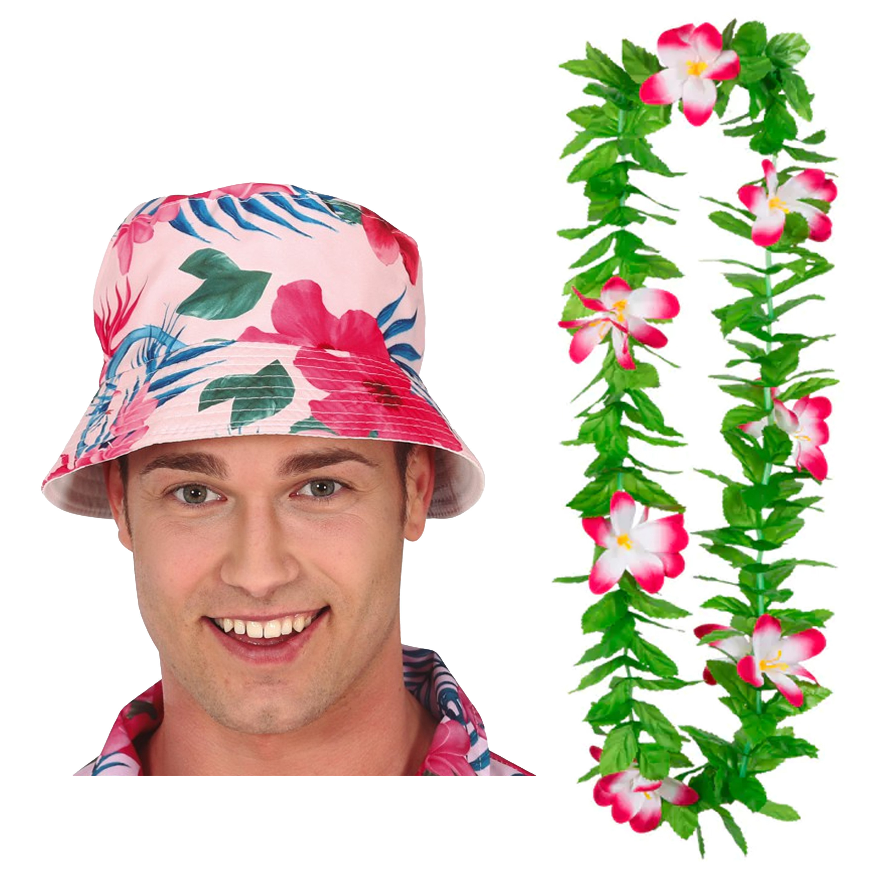 Carnaval verkleed set - Tropische Hawaii party - hoedje met bloemenslinger - volwassenen -