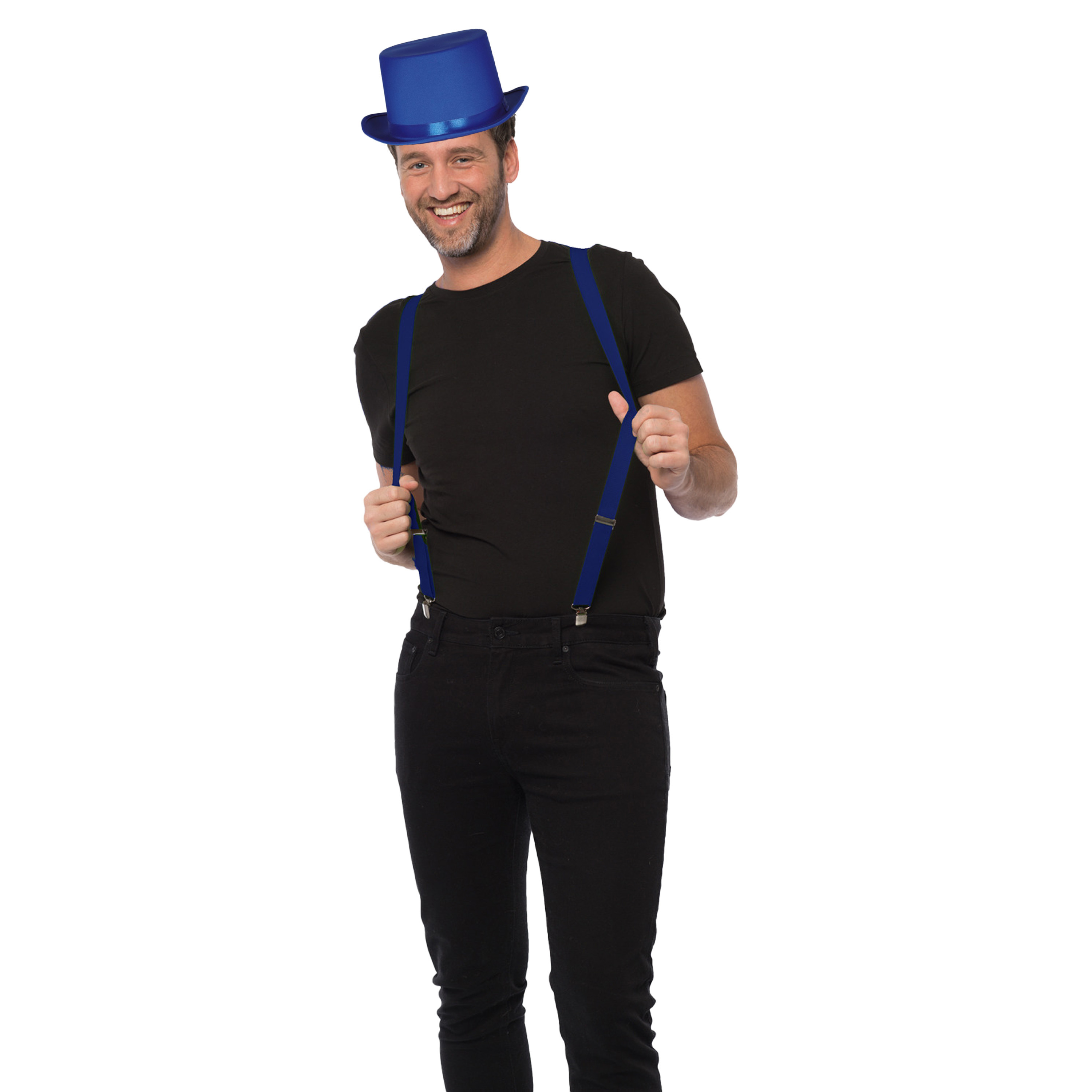Carnaval verkleedset hoed en bretels blauw volwassenen-unisex feestkleding accessoires