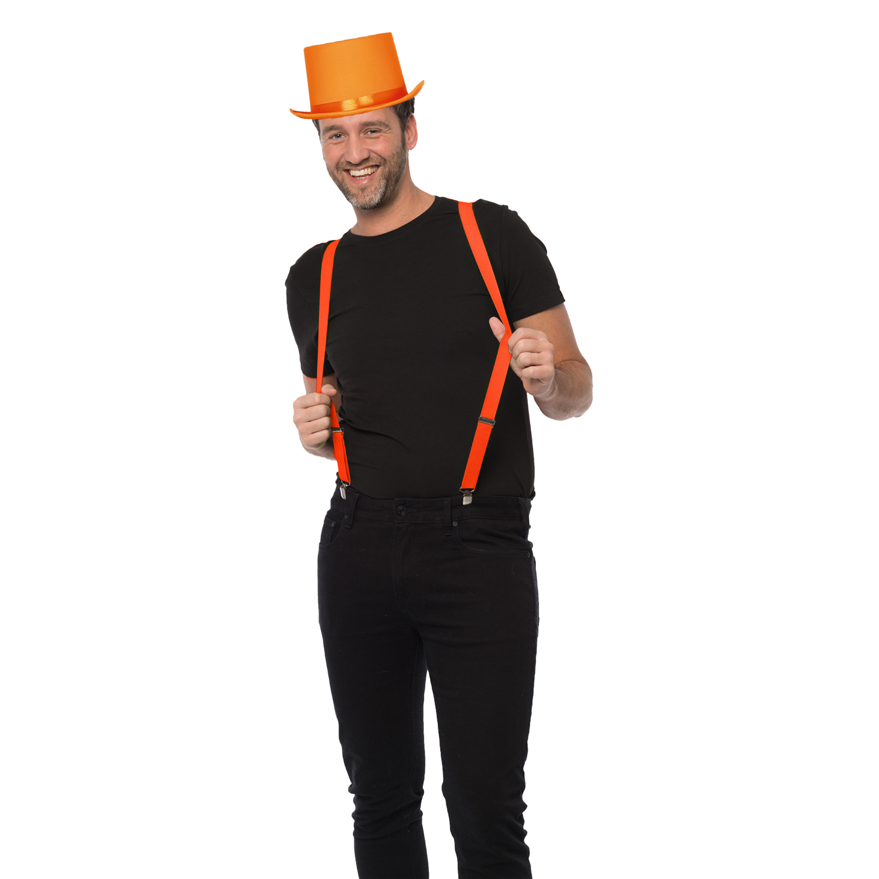 Carnaval verkleedset hoed en bretels oranje volwassenen-unisex feestkleding accessoires