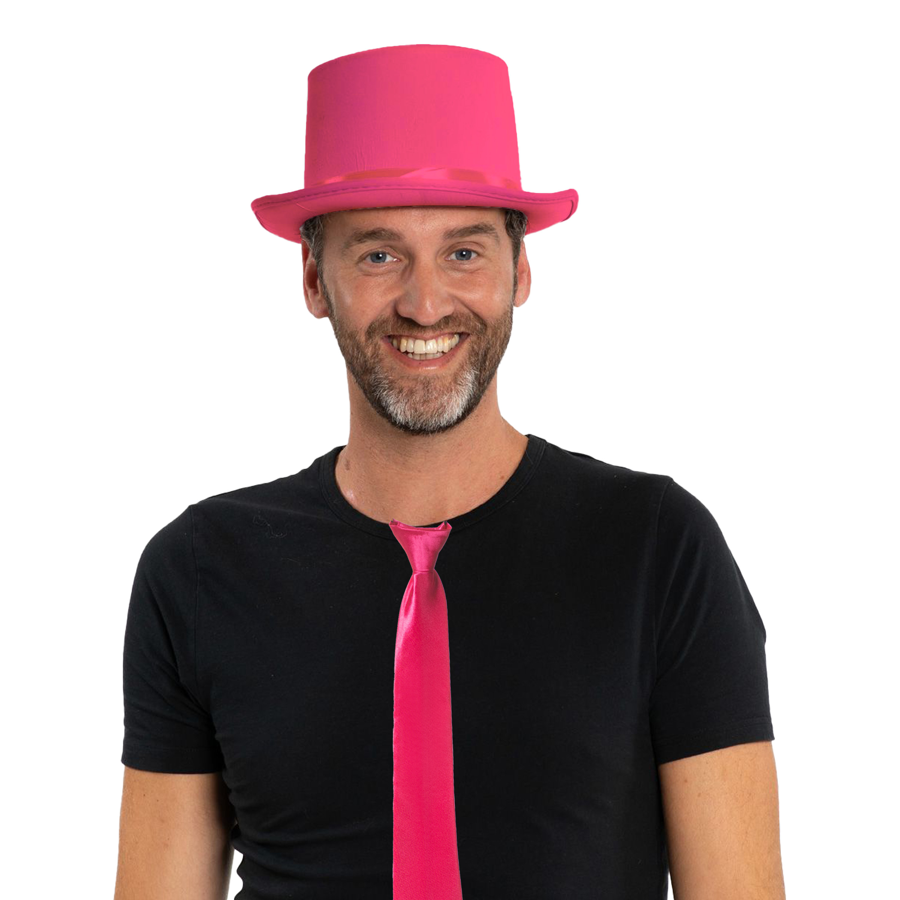Carnaval verkleedset hoed en stropdas roze volwassenen-unisex feestkleding accessoires