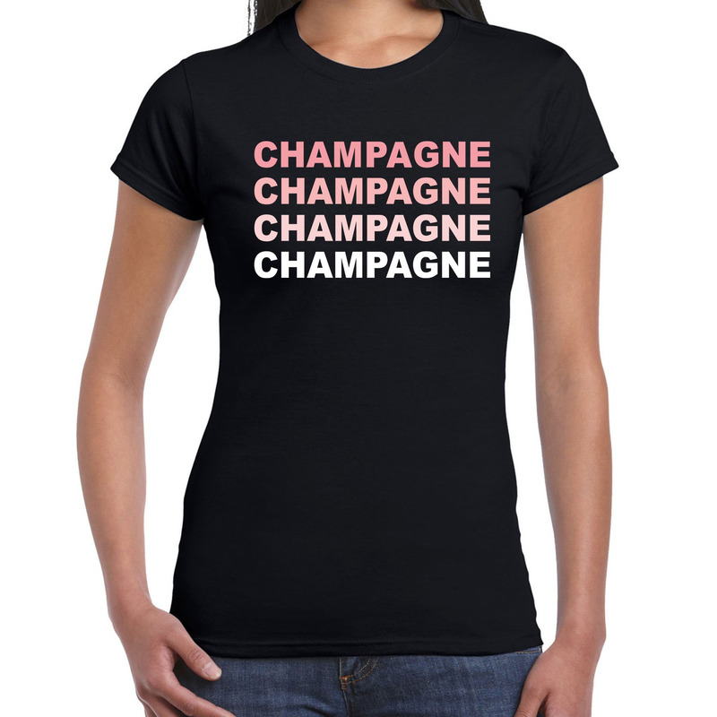 Champagne drank feest t-shirt zwart voor dames