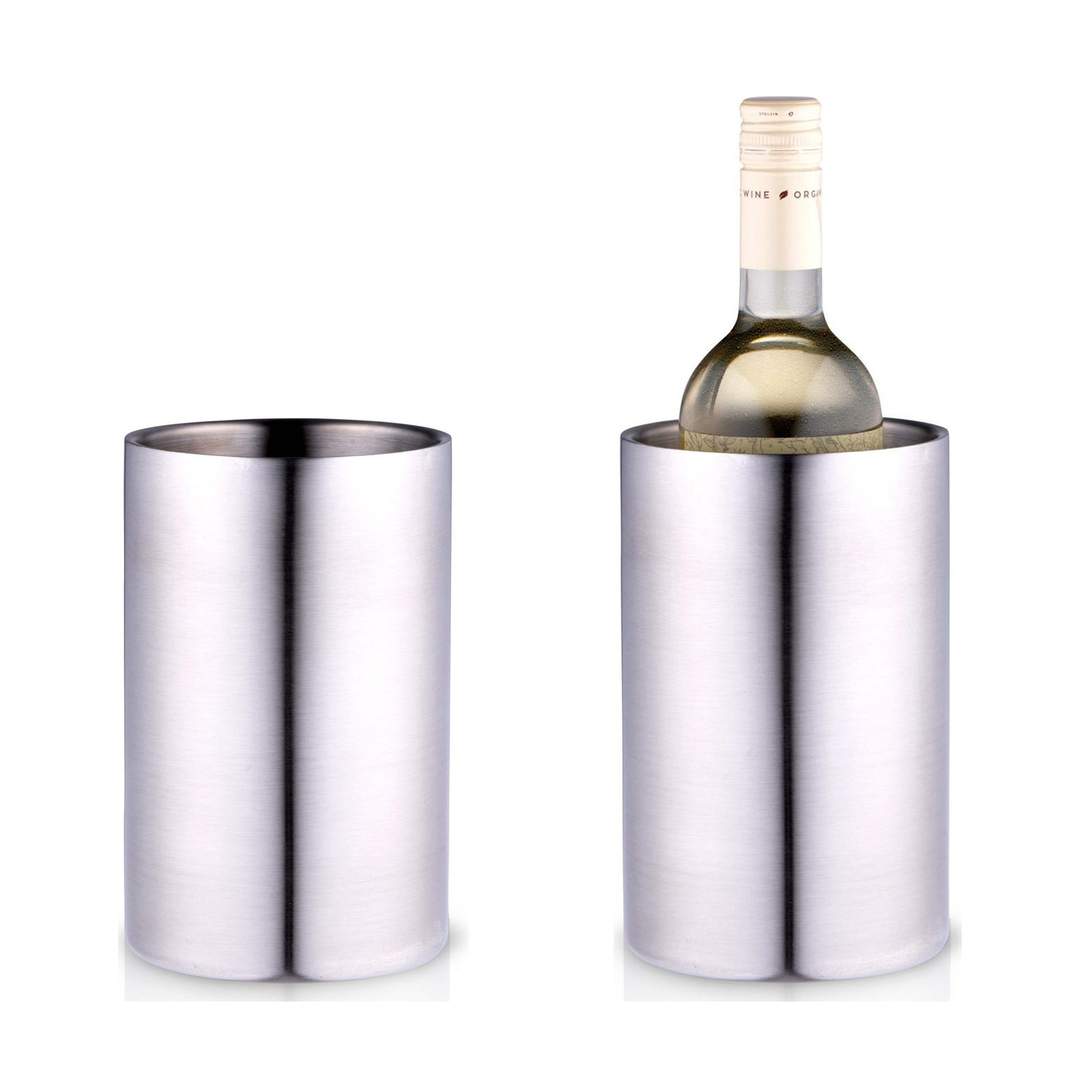 Champagne & wijnfles koeler-ijsemmer 2x zilver rvs H19 x D12 cm Luxe stijlvolle uitvoering