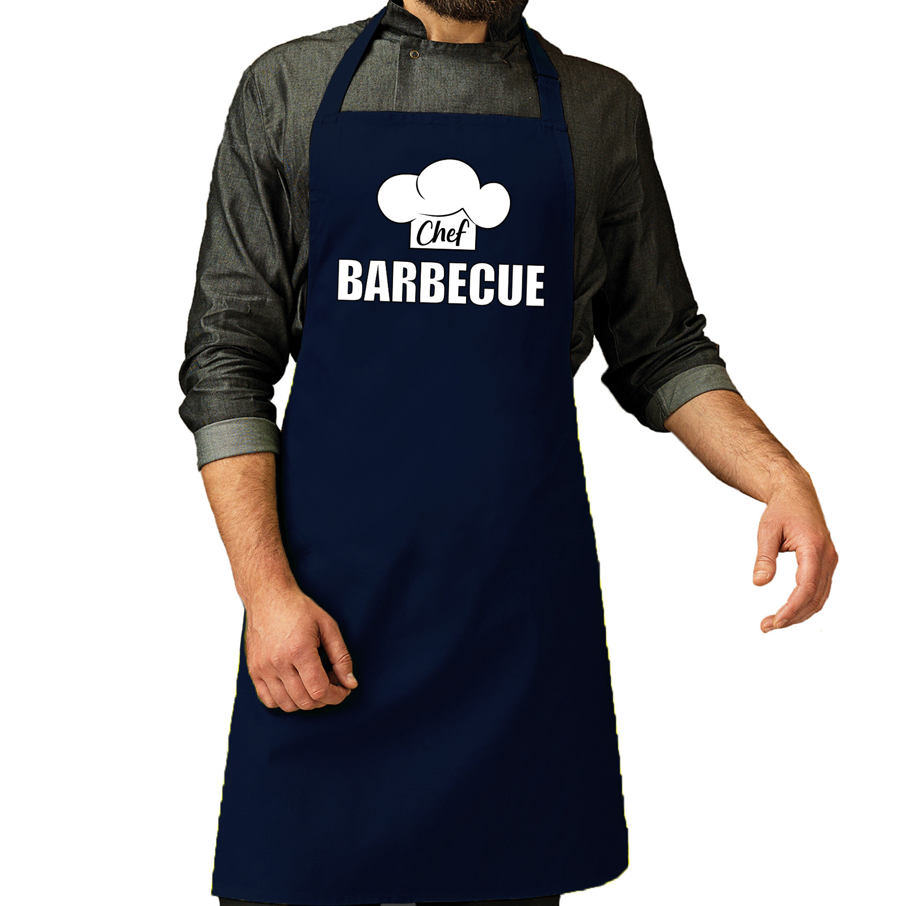 Chef barbecue schort - keukenschort navy heren -