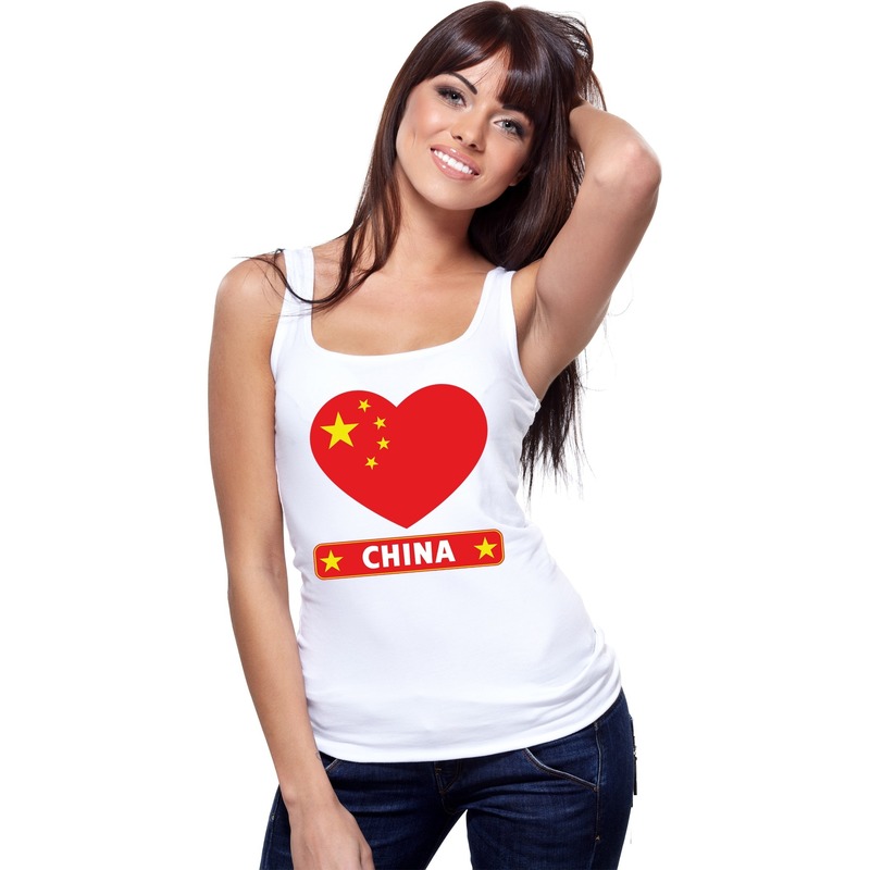China hart vlag singlet shirt- tanktop wit dames