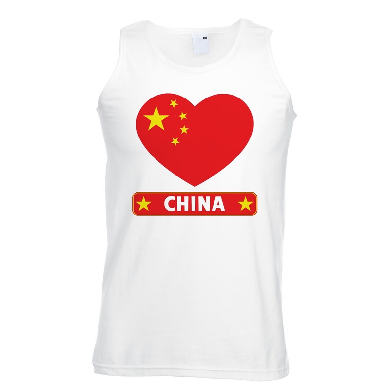 China hart vlag singlet shirt- tanktop wit heren