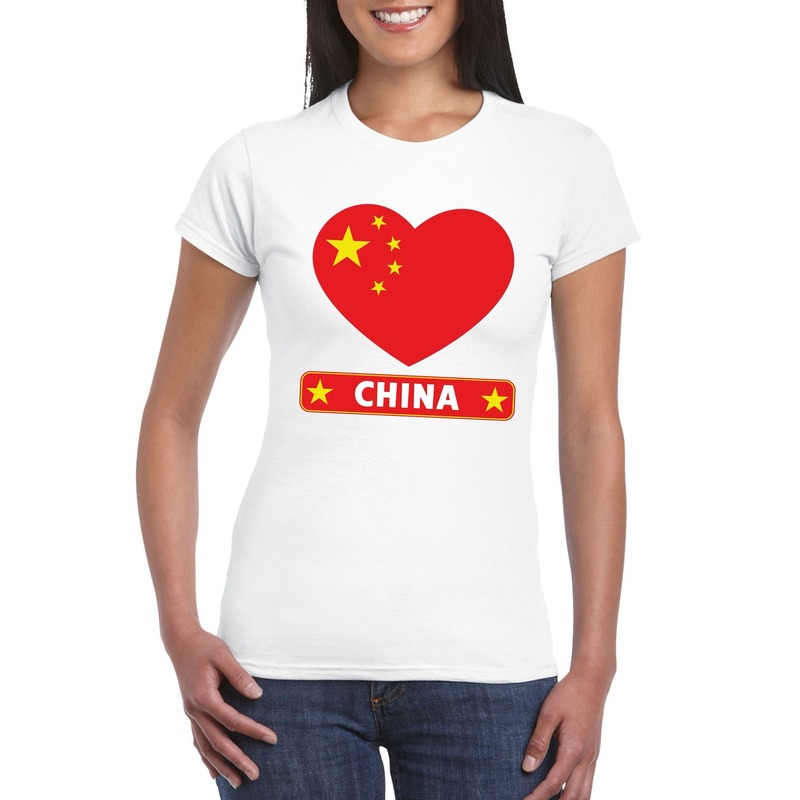 China hart vlag t-shirt wit dames