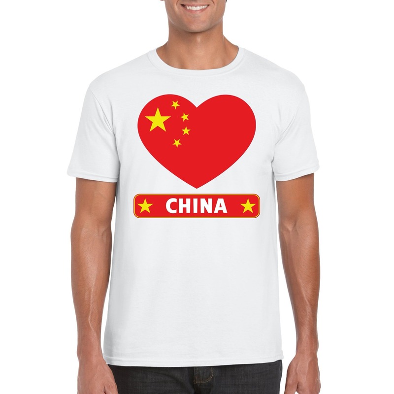 China hart vlag t-shirt wit heren