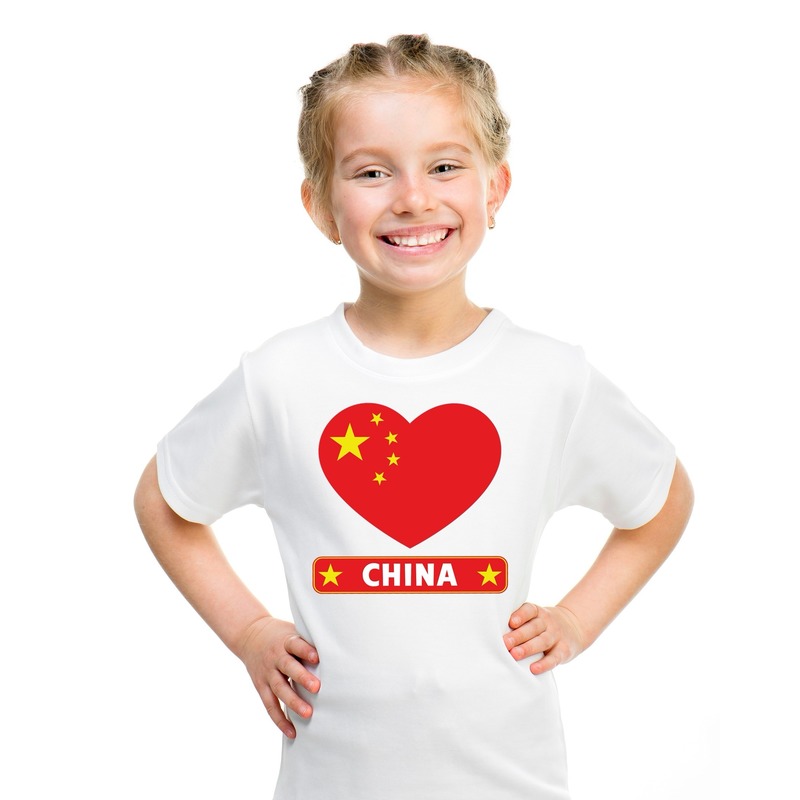 China hart vlag t-shirt wit jongens en meisjes