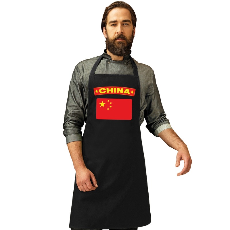 China vlag barbecueschort/ keukenschort zwart volwassenen