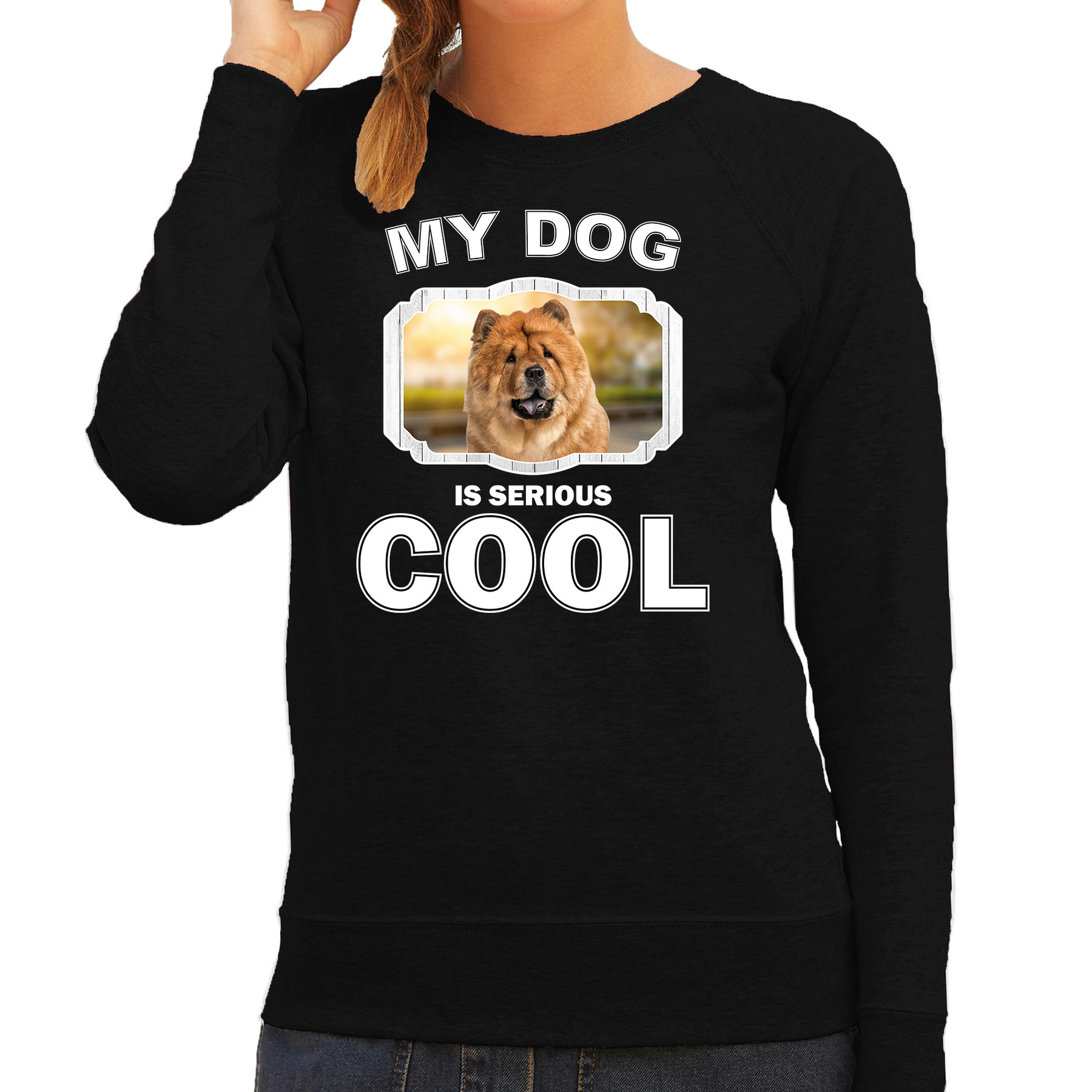Chow chow honden sweater-trui my dog is serious cool zwart voor dames