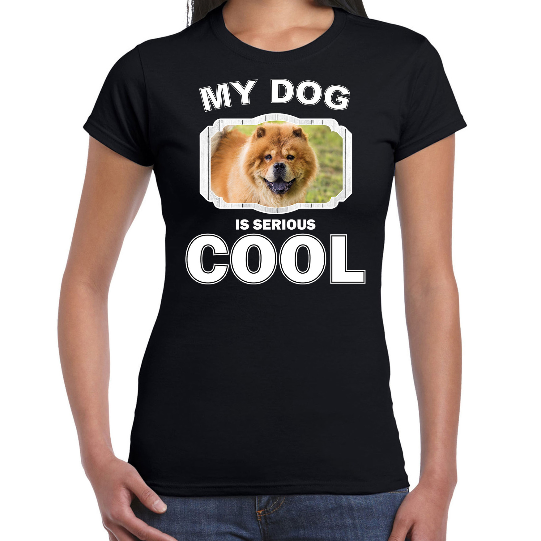 Chow chow honden t-shirt my dog is serious cool zwart voor dames