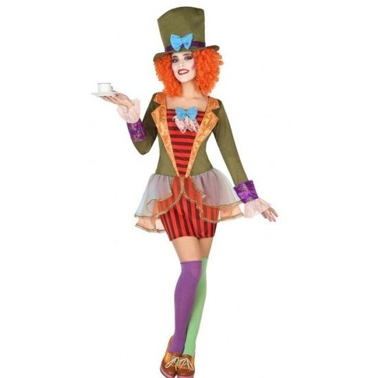 Clown met hoge hoed verkleed set voor dames