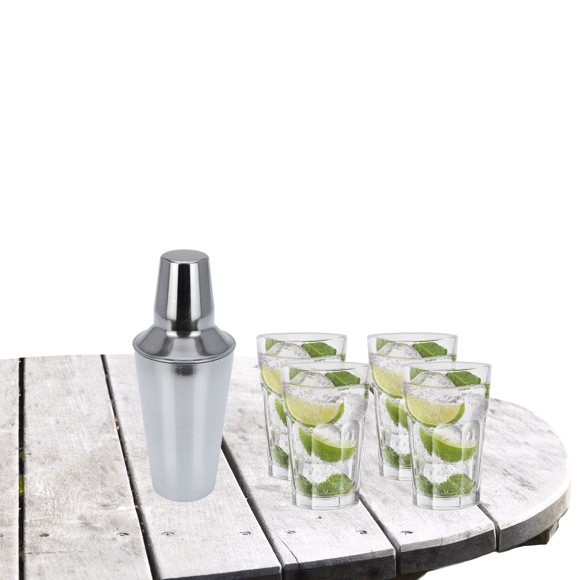 Cocktailshaker met 4x Cocktailglazen Mojito transparant 410 ml