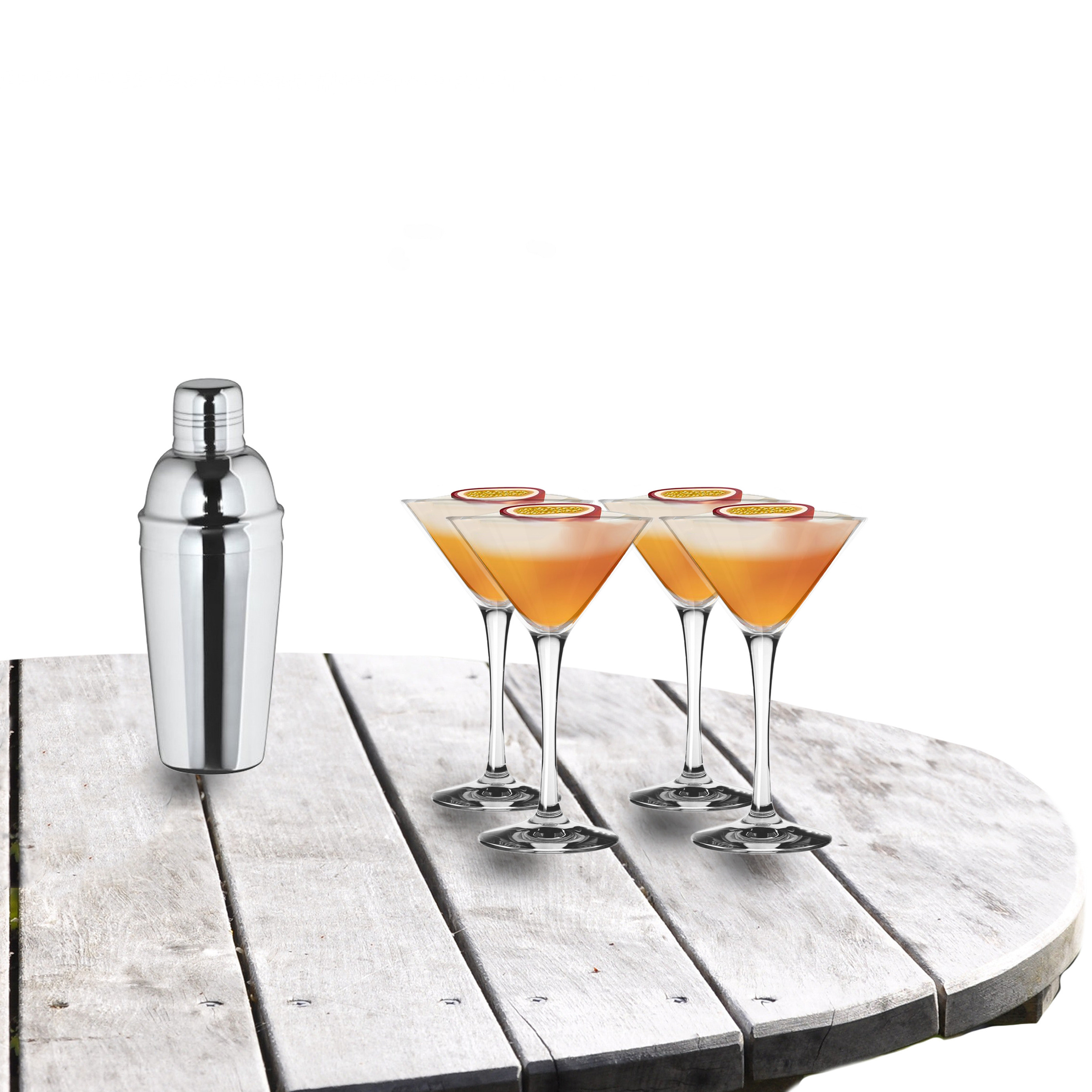 Cocktailshaker set met 4x stuks Martini cocktailglazen 250 ml