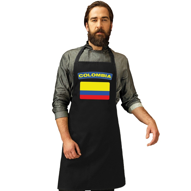 Colombia vlag barbecueschort/ keukenschort zwart volwassenen