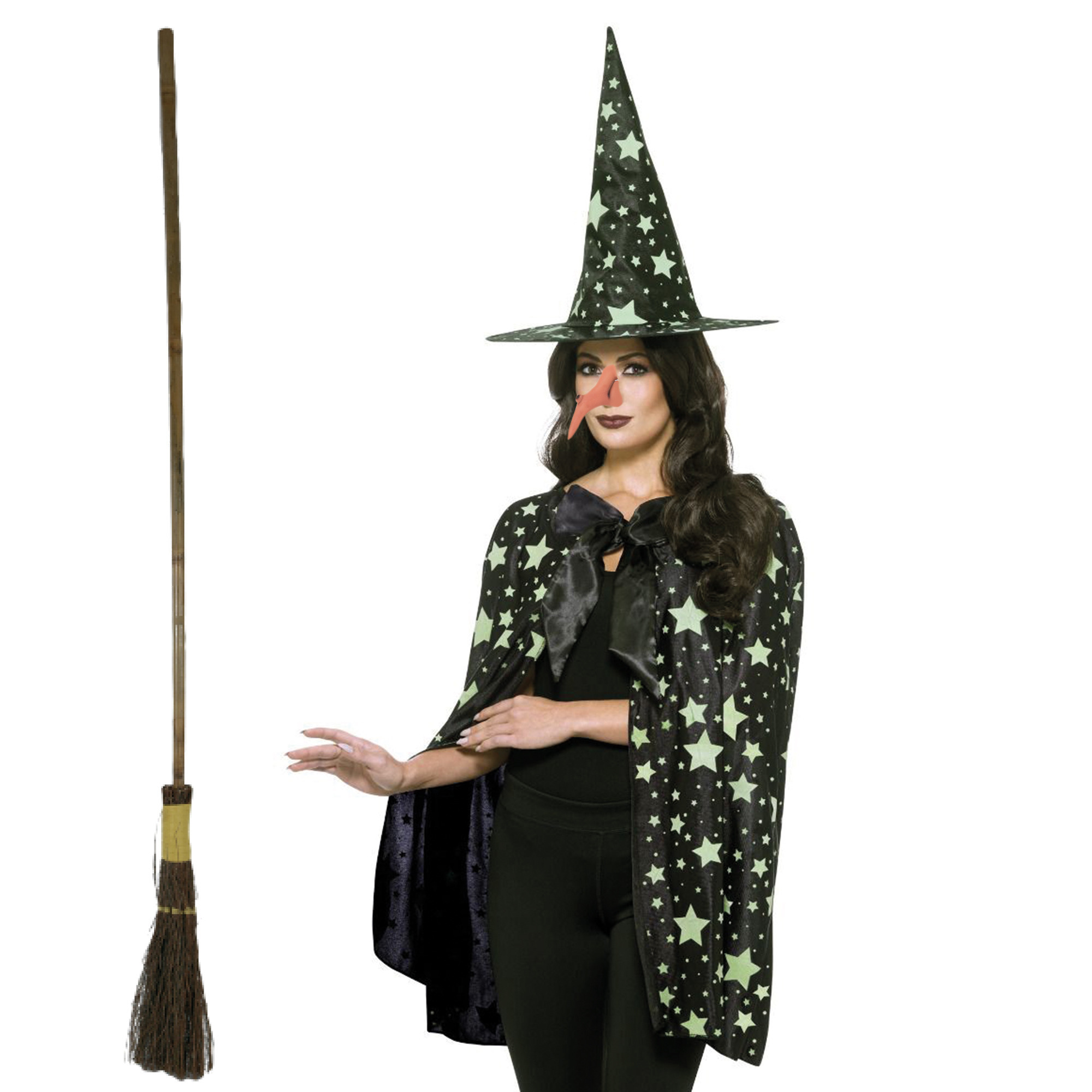 Compleet heks verkleed kostuum glow in the dark voor dames