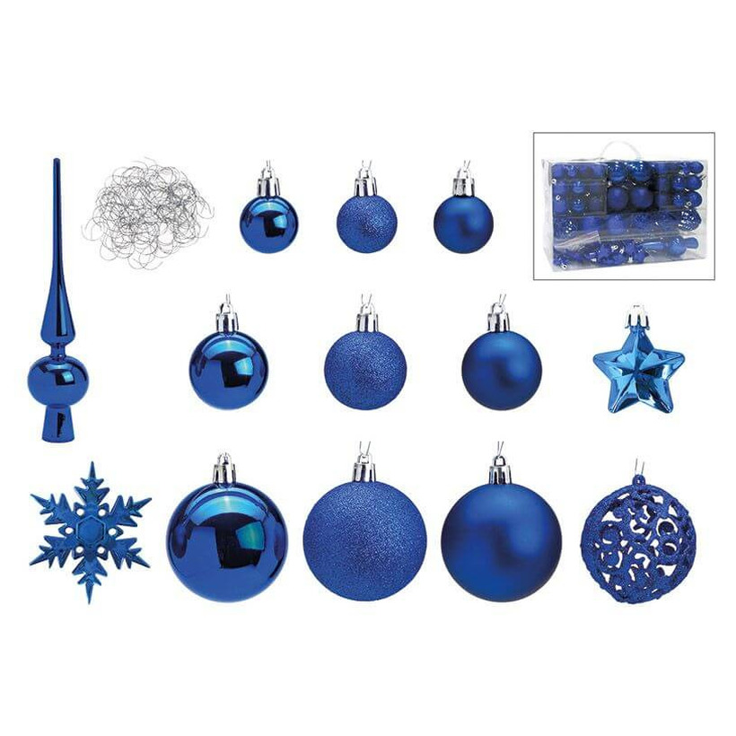 Compleet kerstversiering-kerstballen pakket 111-delig blauw
