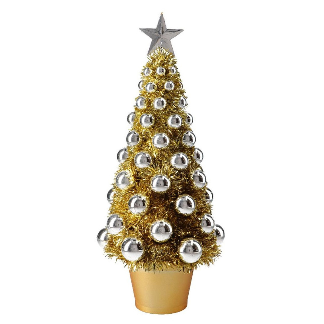 Complete mini kunst kerstboompje-kunstboompje goud-zilver met kerstballen 40 cm