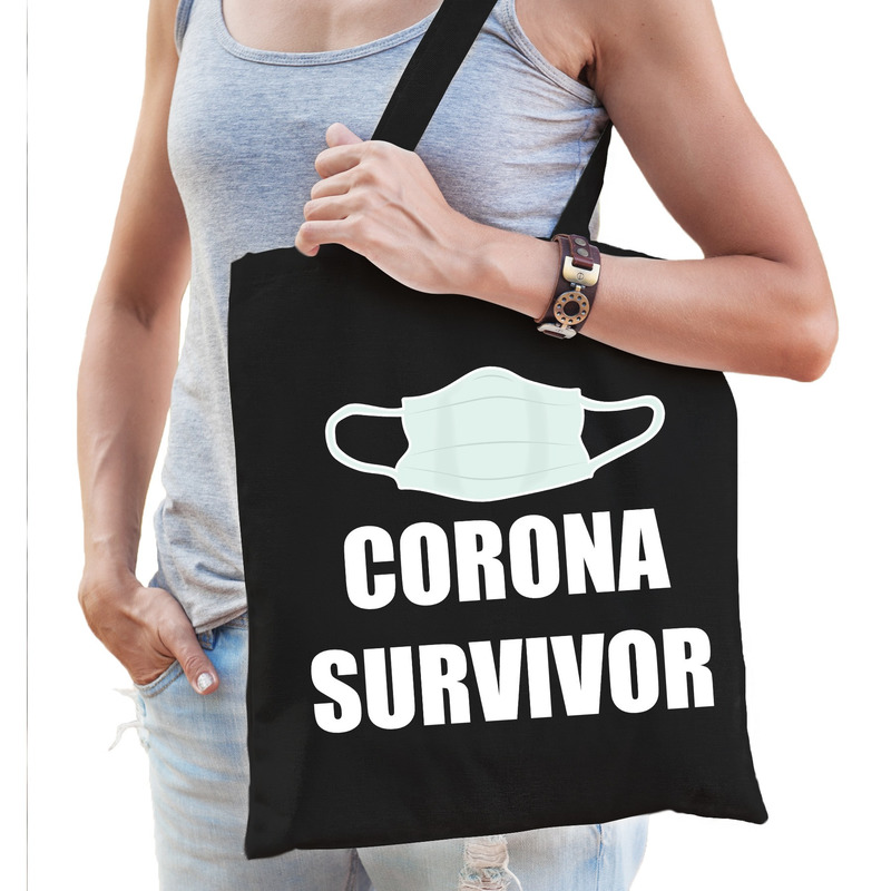 Corona survivor katoenen tas zwart voor dames