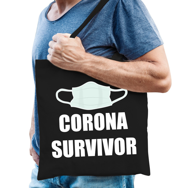 Corona survivor katoenen tas zwart voor heren