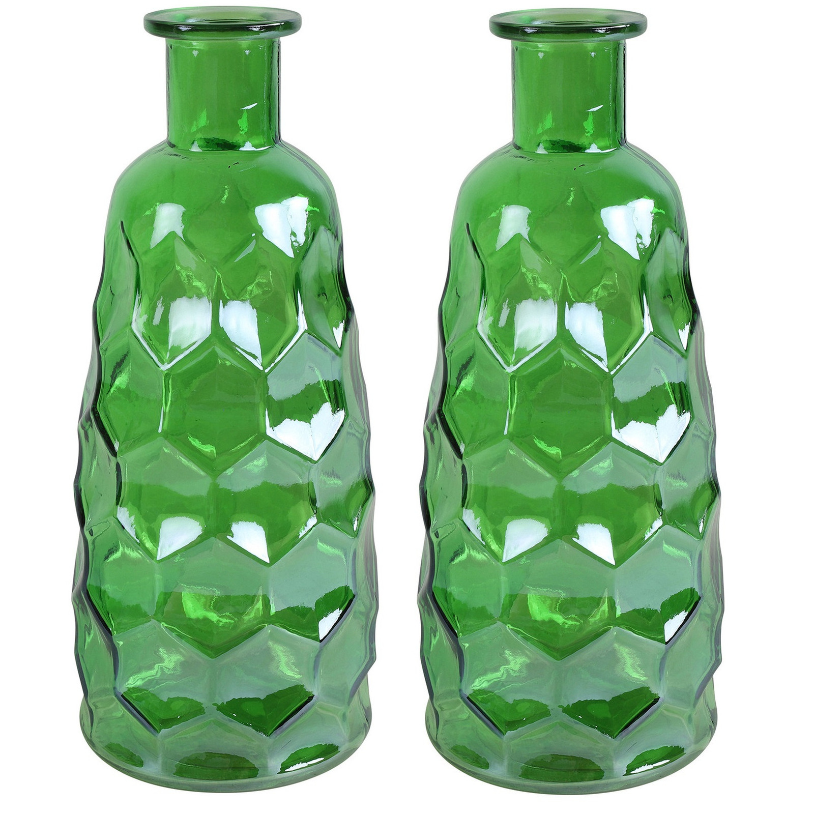 Countryfield Art Deco bloemenvaas 2x groen transparant glas D12 x H30 cm