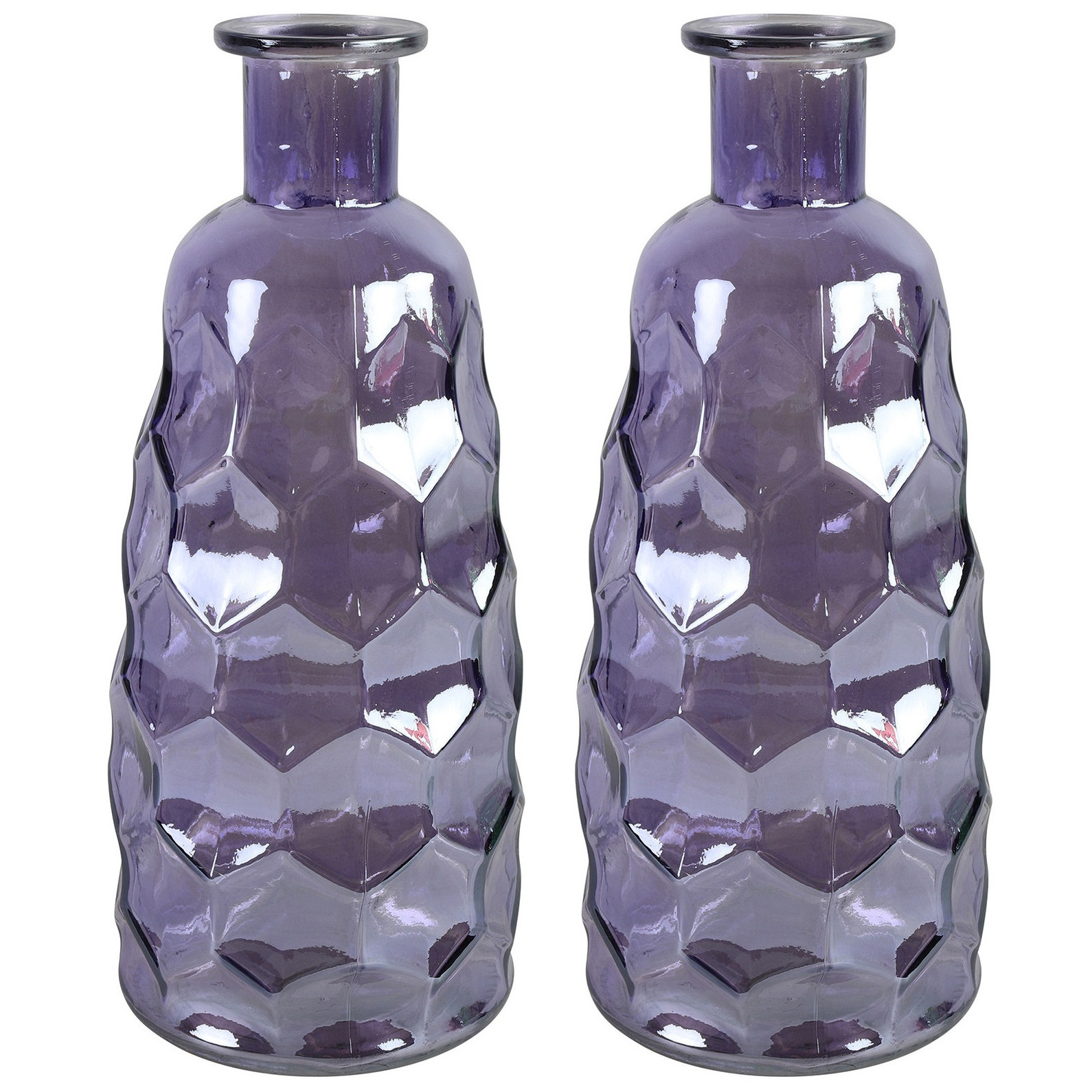 Countryfield Art Deco bloemenvaas 2x paars transparant glas D12 x H30 cm