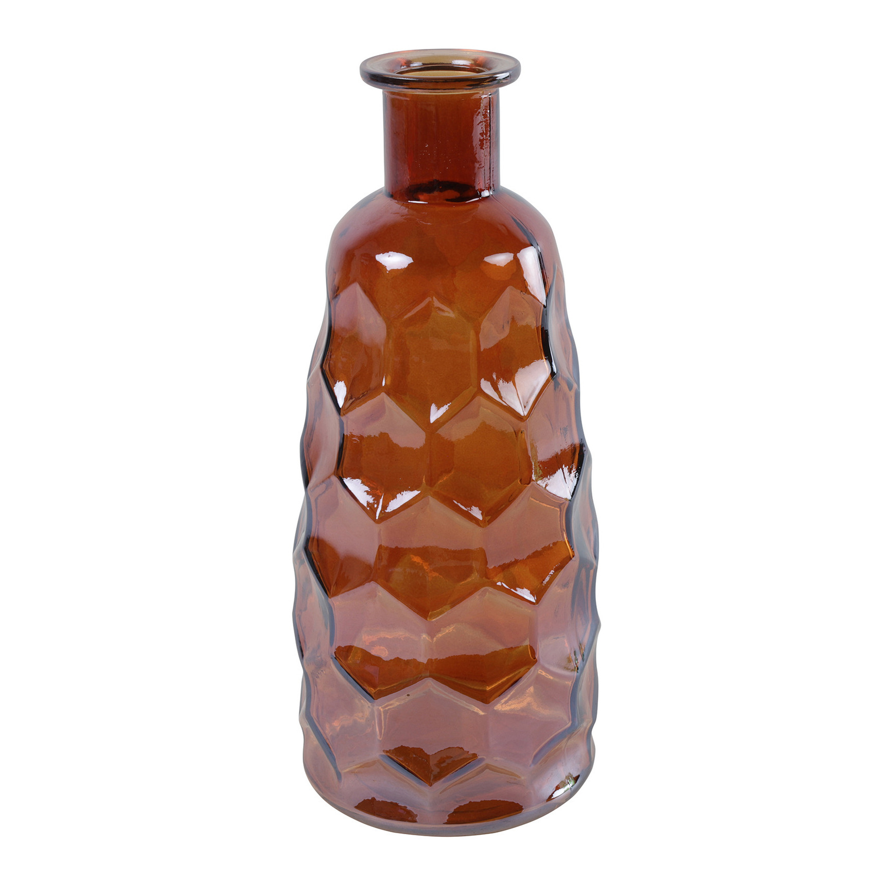 Countryfield Art Deco bloemenvaas cognac bruin transparant glas fles vorm D12 x H30 cm