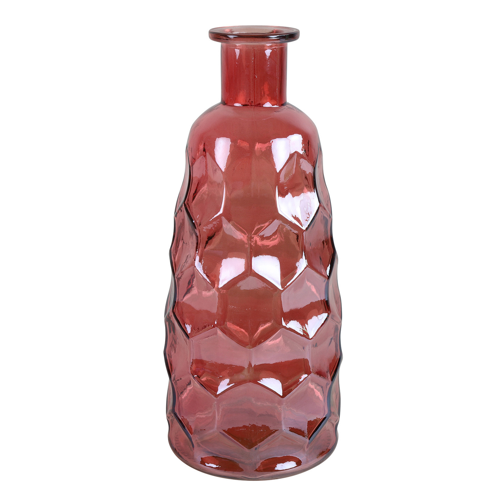 Countryfield Art Deco bloemenvaas donkerroze transparant glas fles vorm D12 x H30 cm