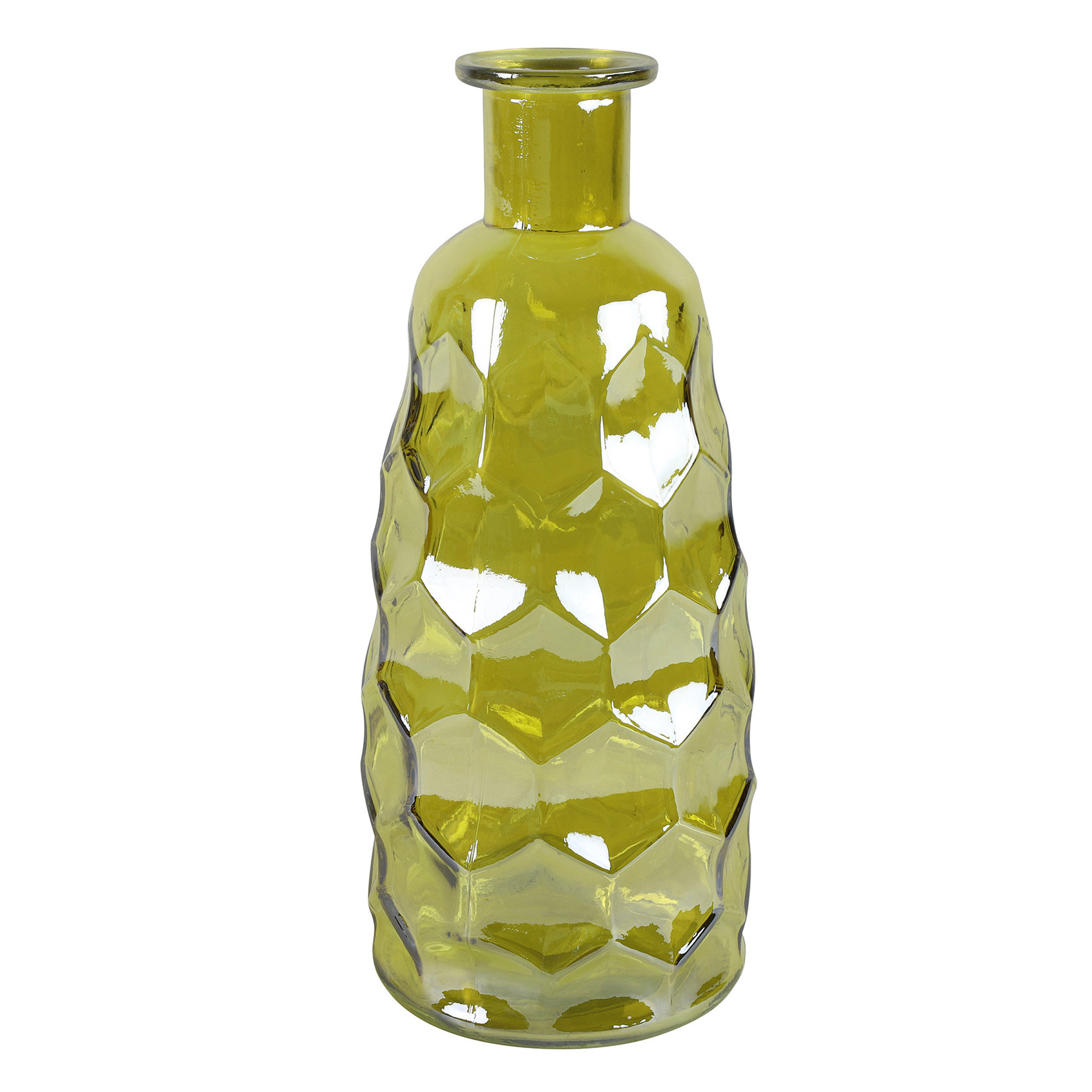 Countryfield Art Deco bloemenvaas geel transparant glas fles vorm D12 x H30 cm