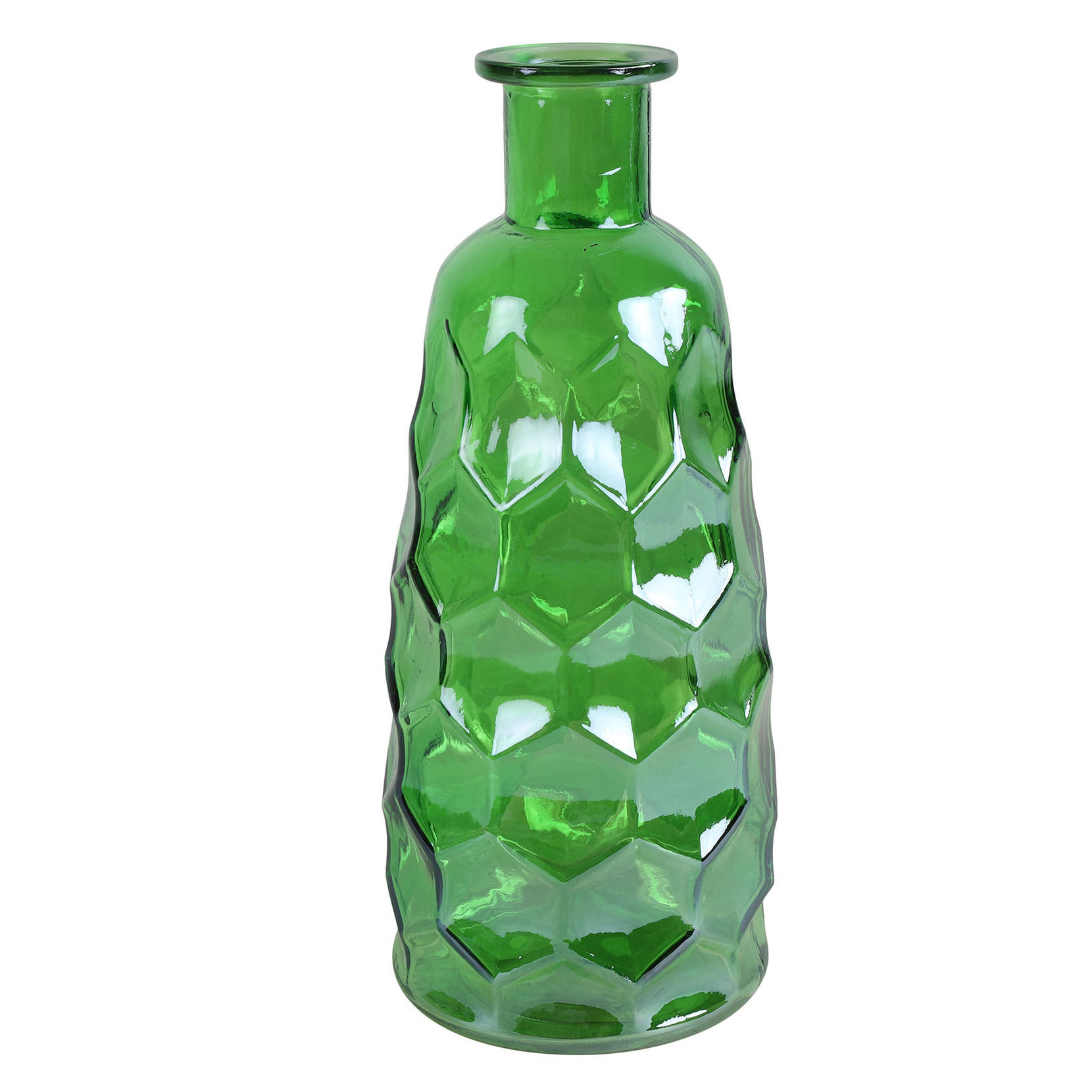 Countryfield Art Deco bloemenvaas groen transparant glas fles vorm D12 x H30 cm