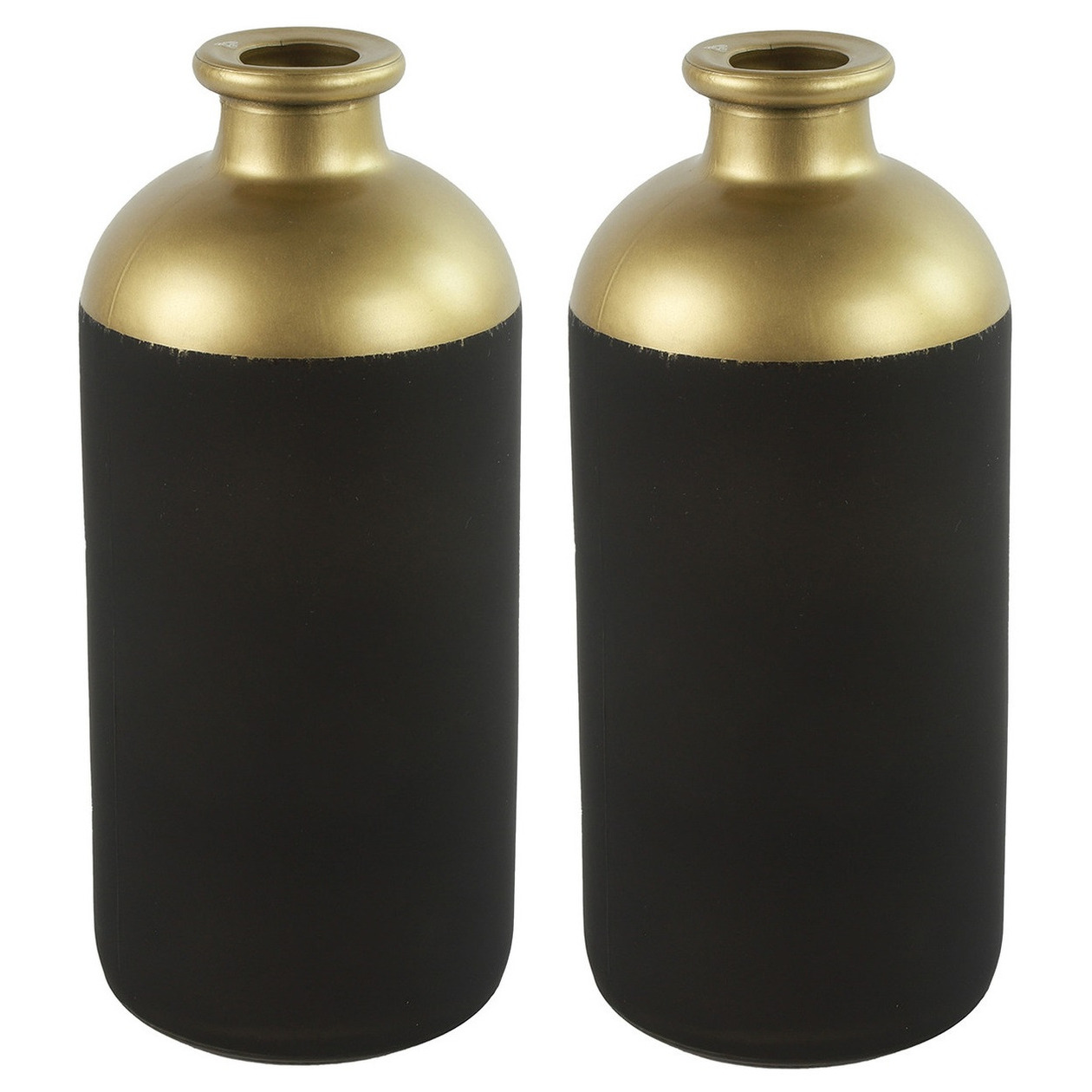 Countryfield Bloemen-deco vaas 2x zwart-goud glas luxe fles vorm D11 x H25 cm