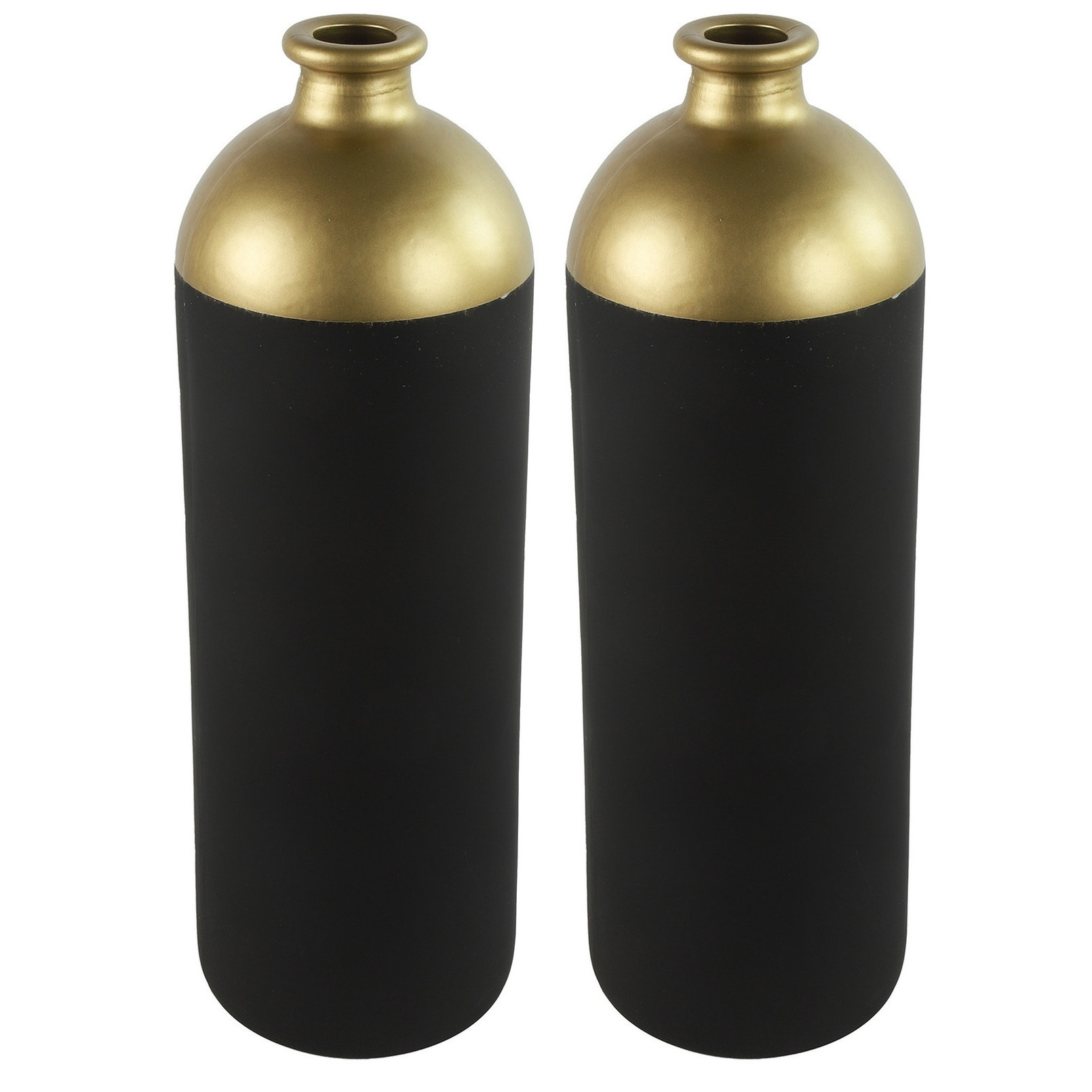 Countryfield Bloemen-deco vaas 2x zwart-goud glas luxe fles vorm D13 x H41 cm