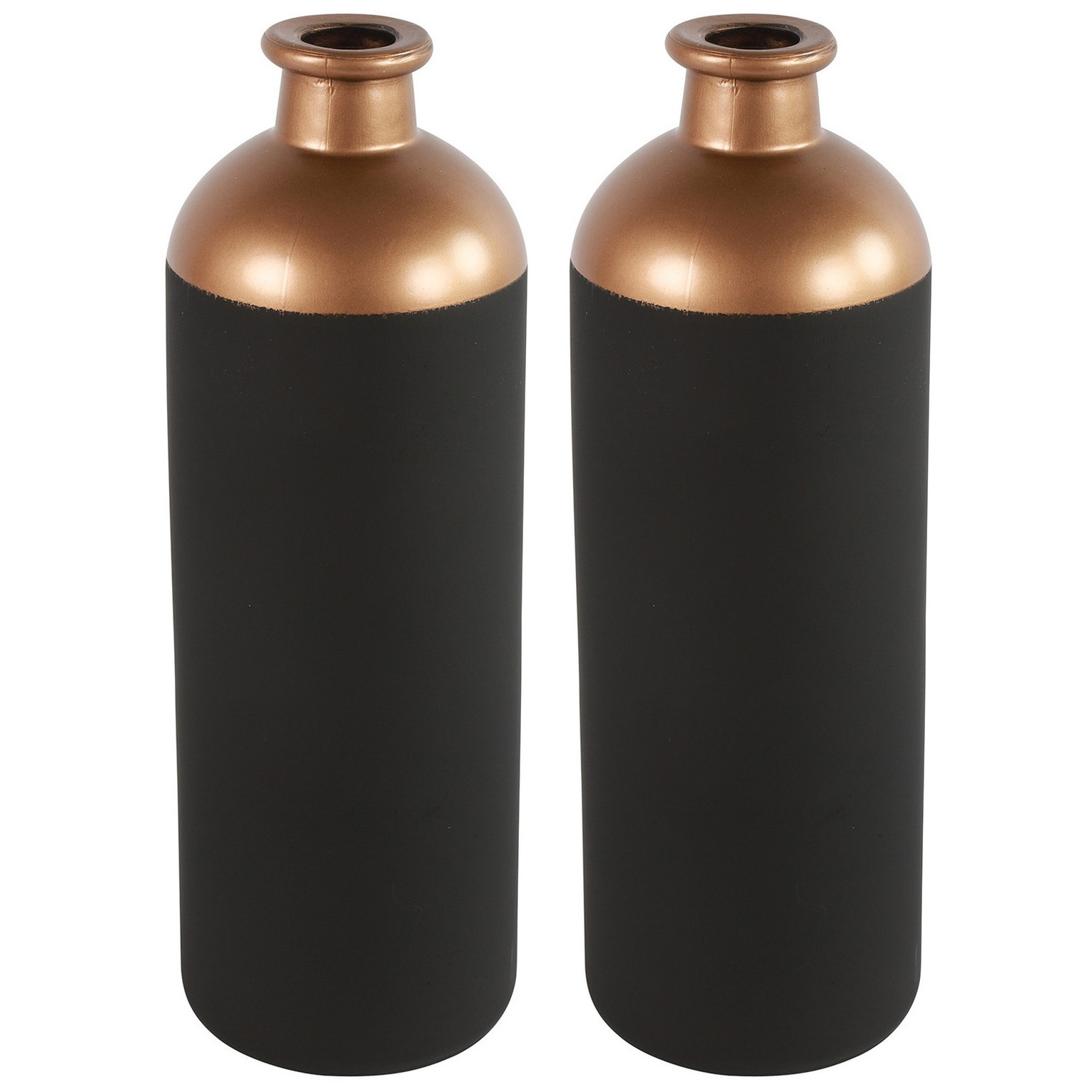 Countryfield Bloemen-deco vaas 2x zwart-koper glas luxe fles vorm D11 x H33 cm