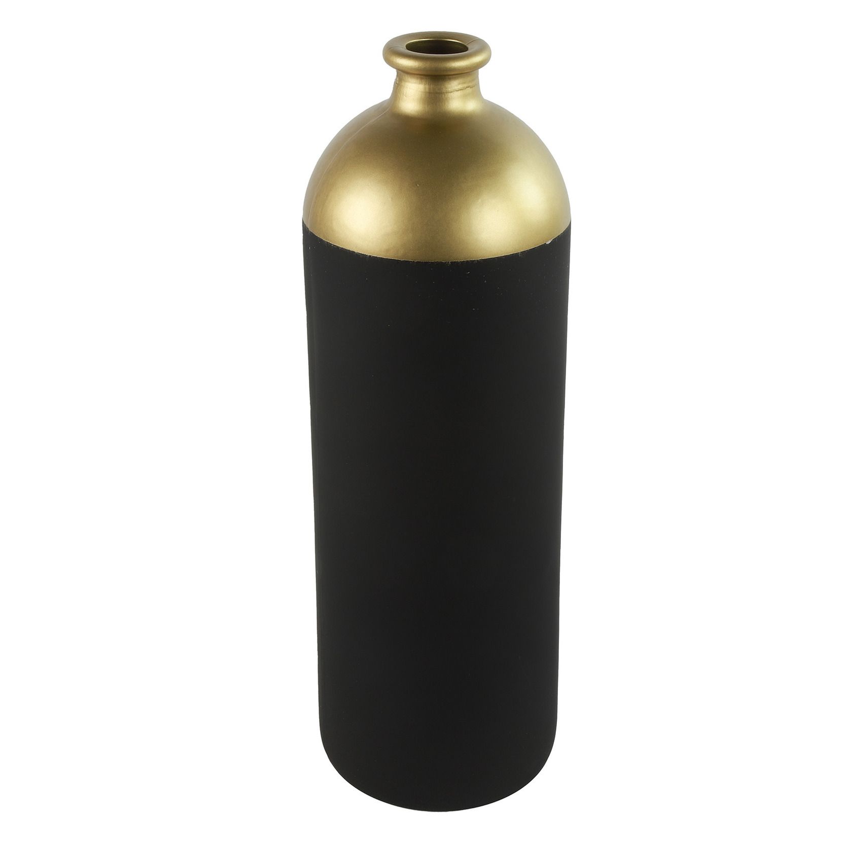 Countryfield Bloemen of deco vaas zwart-goud glas luxe fles vorm D13 x H41 cm