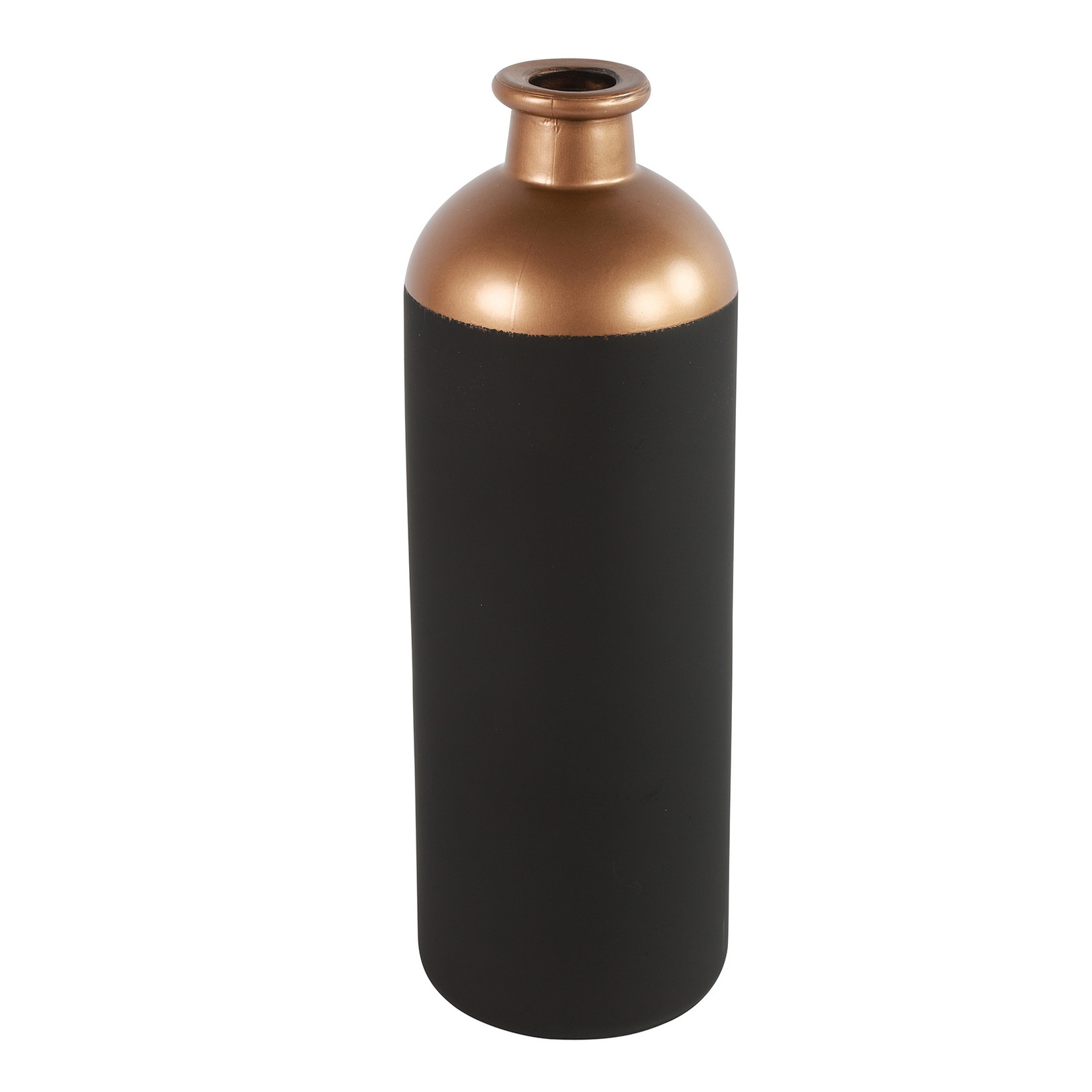 Countryfield Bloemen of deco vaas zwart-koper glas luxe fles vorm D11 x H33 cm