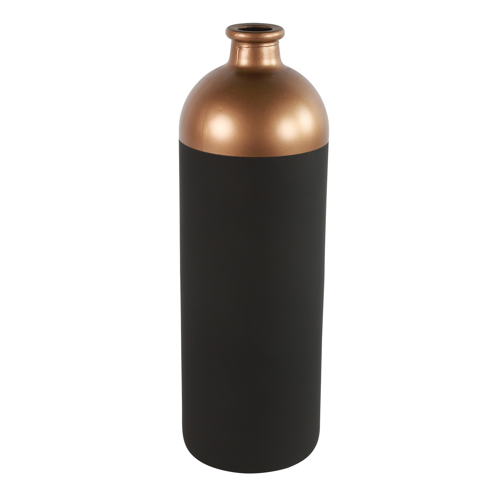 Countryfield Bloemen of deco vaas zwart-koper glas luxe fles vorm D13 x H41 cm