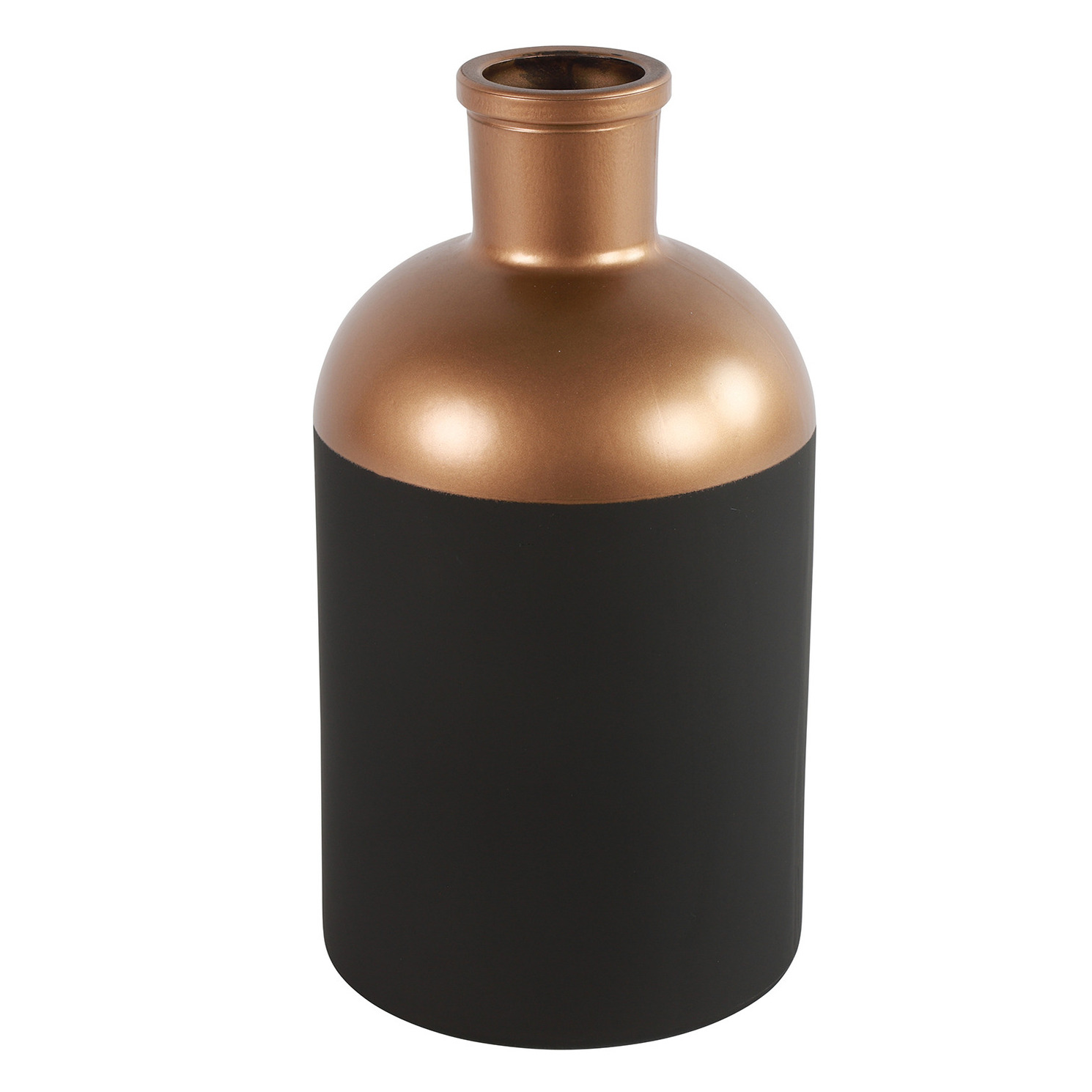 Countryfield Bloemen of deco vaas zwart-koper glas luxe fles vorm D14 x H26 cm