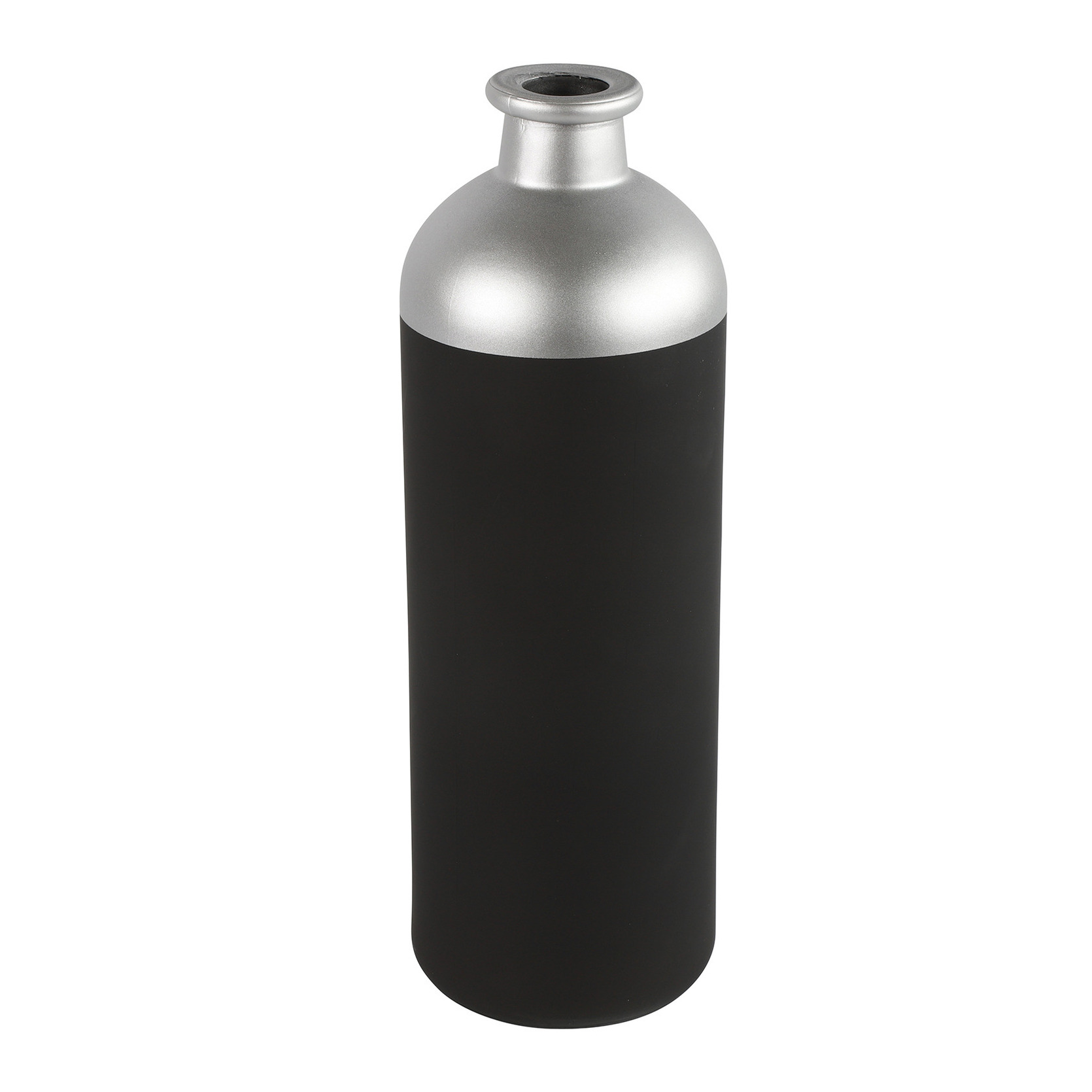 Countryfield Bloemen of deco vaas zwart-zilver glas luxe fles vorm D11 x H33 cm