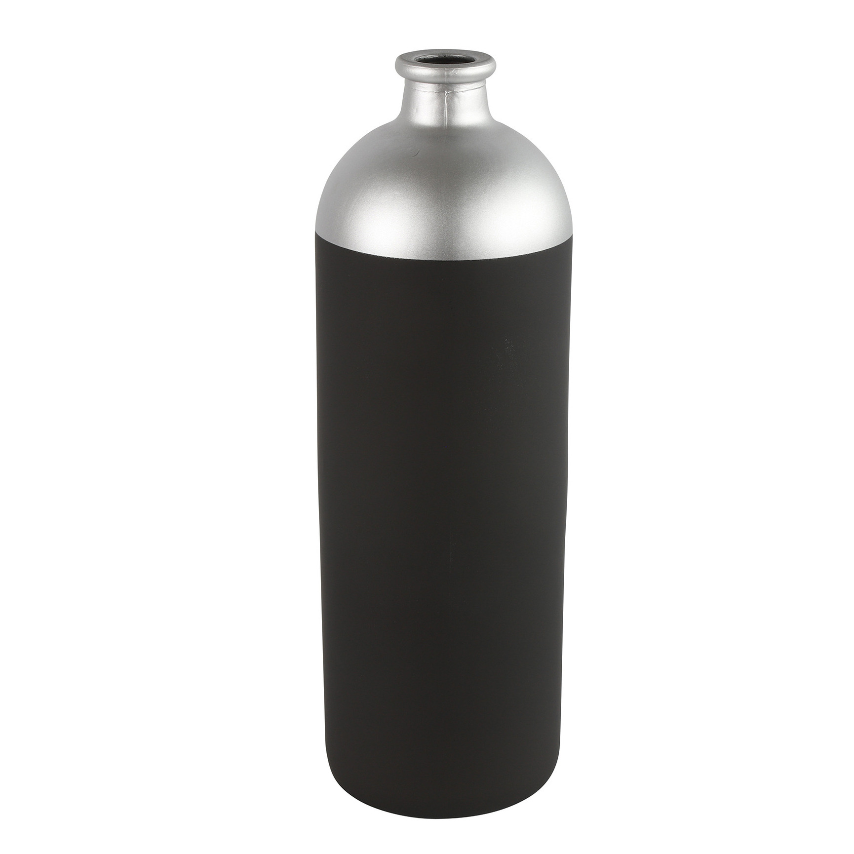 Countryfield Bloemen of deco vaas zwart-zilver glas luxe fles vorm D13 x H41 cm