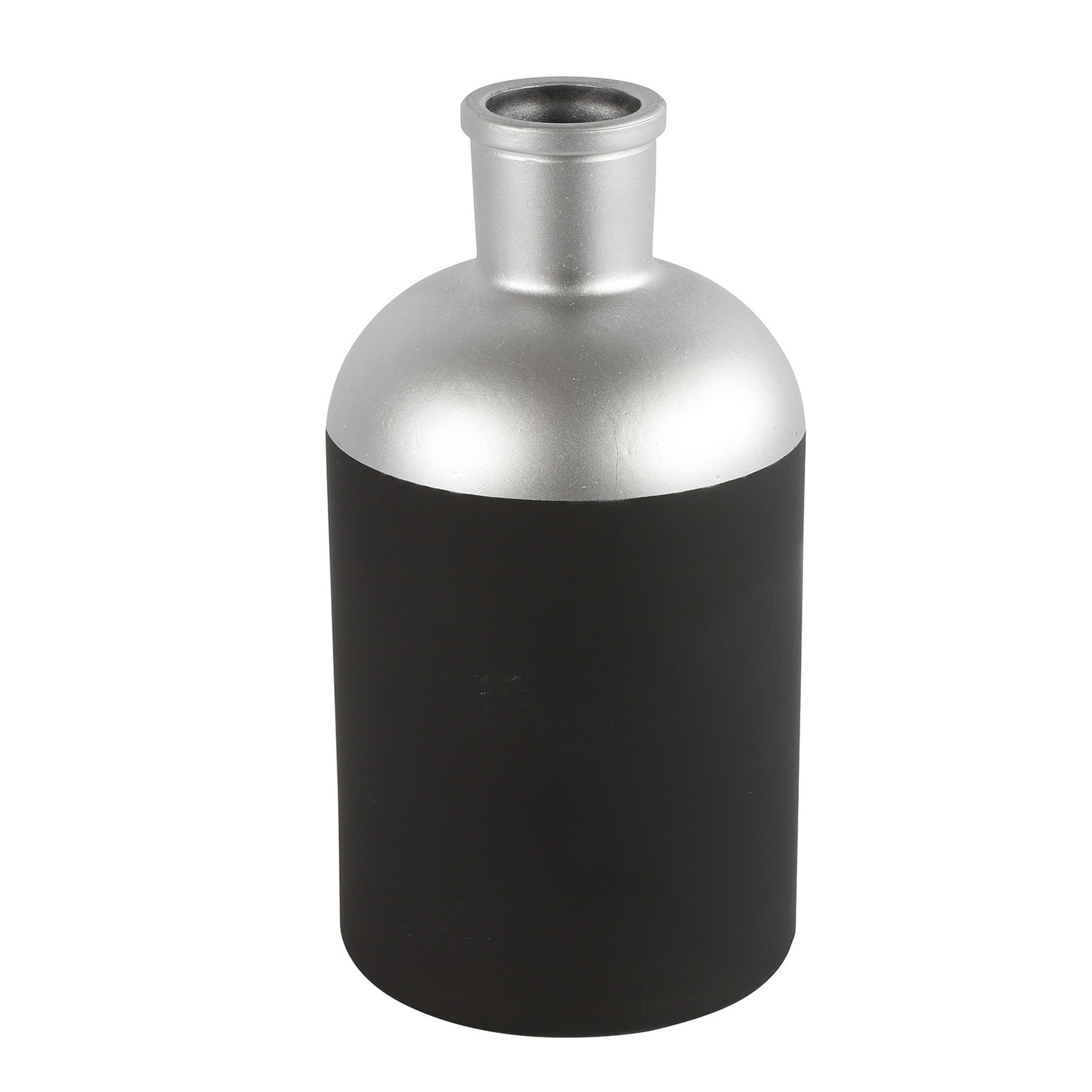 Countryfield Bloemen of deco vaas zwart-zilver glas luxe fles vorm D14 x H26 cm