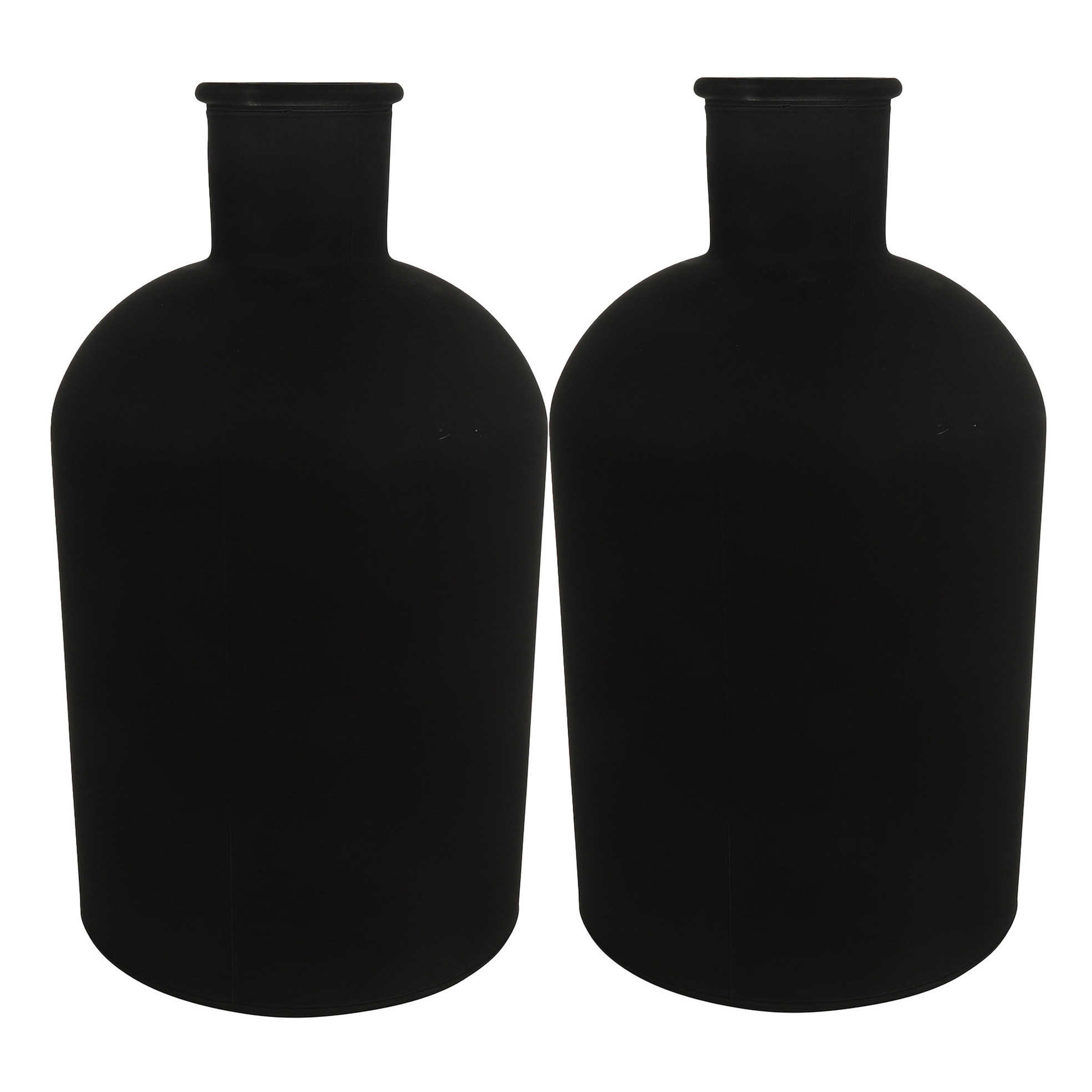 Countryfield Vaas 2x stuks mat zwart glas Apotheker fles D17 x H31 cm