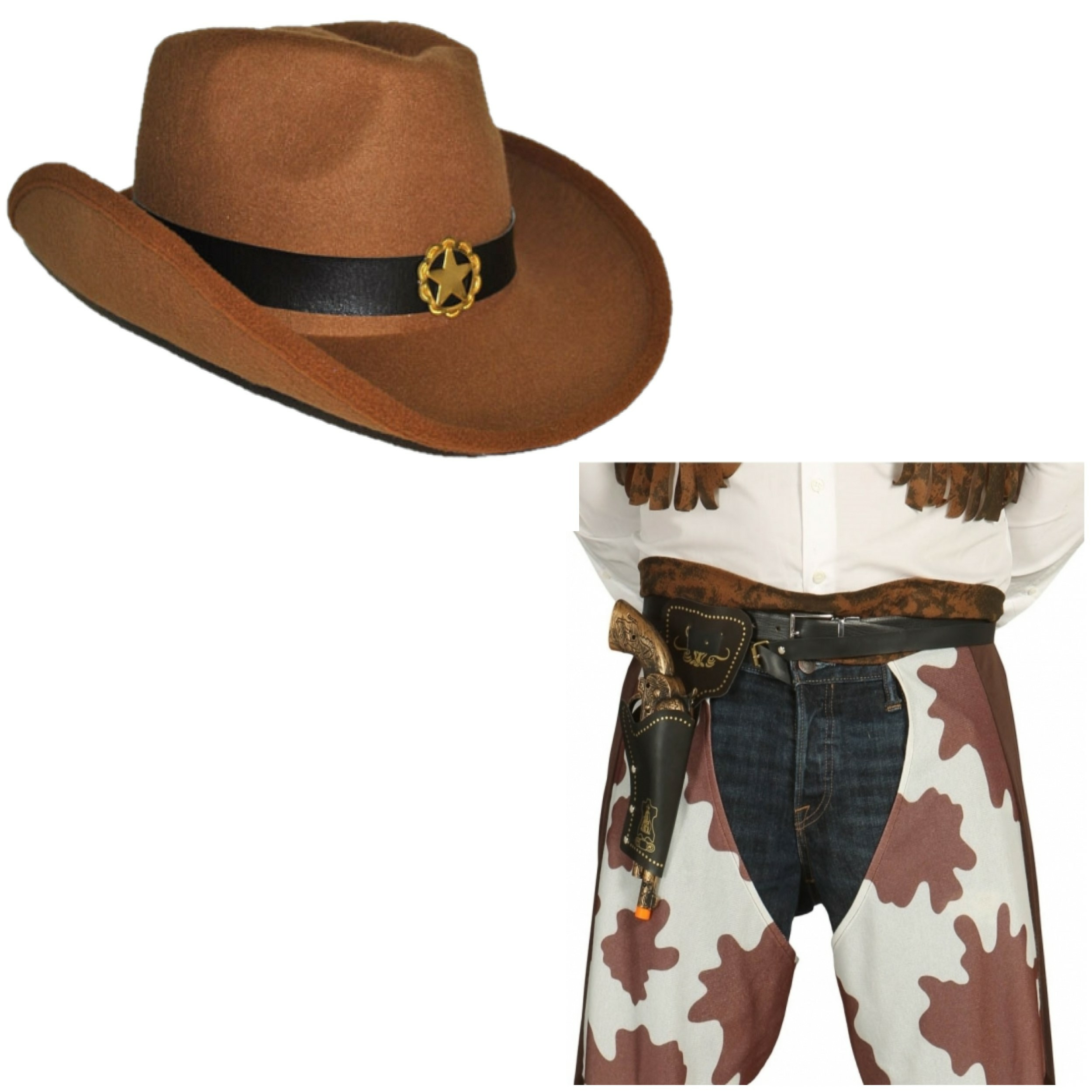 Cowboy hoed bruin met revolver-pistool in holster voor volwassenen