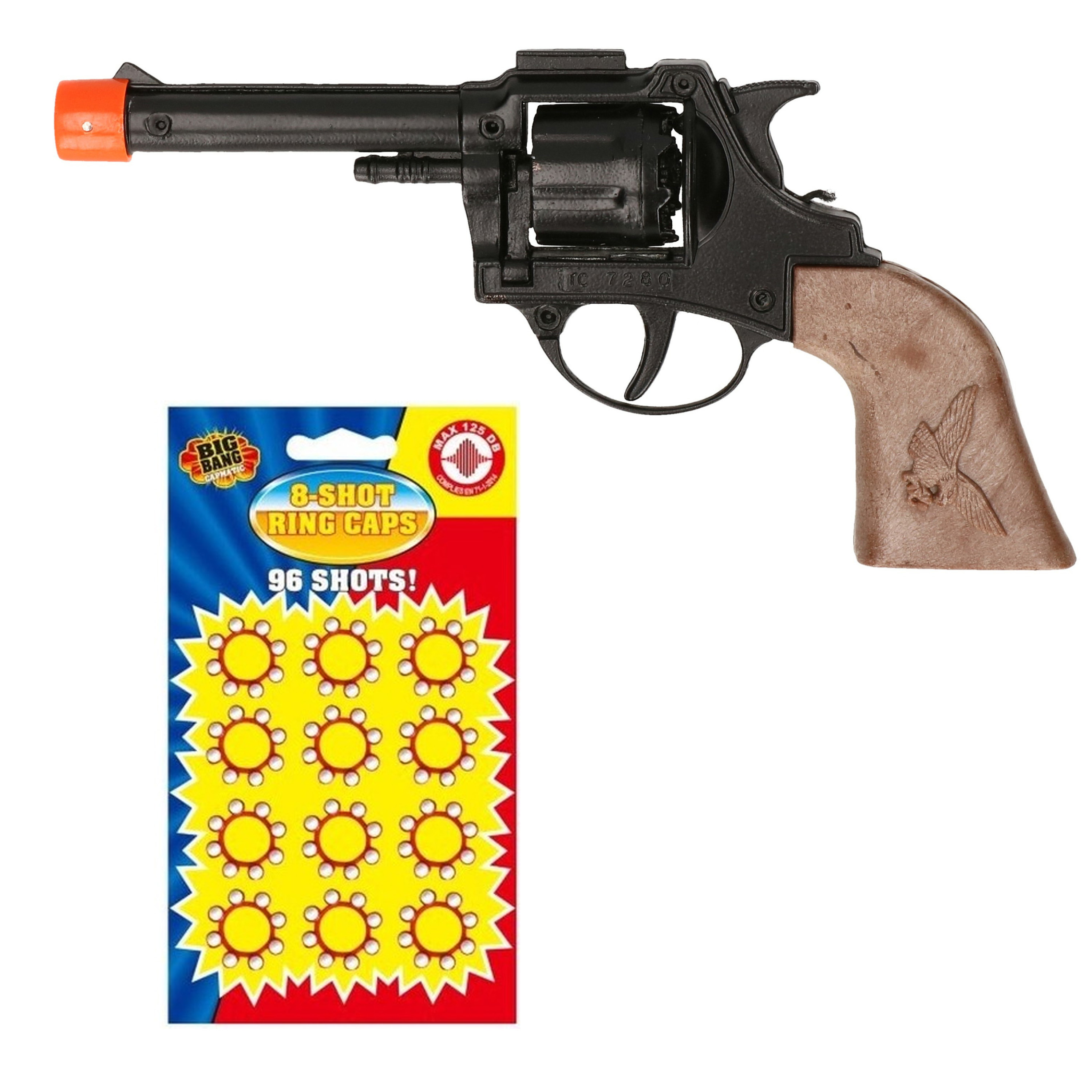 Cowboy-politie speelgoed revolver-pistool metaal 8 schots met plaffertjes