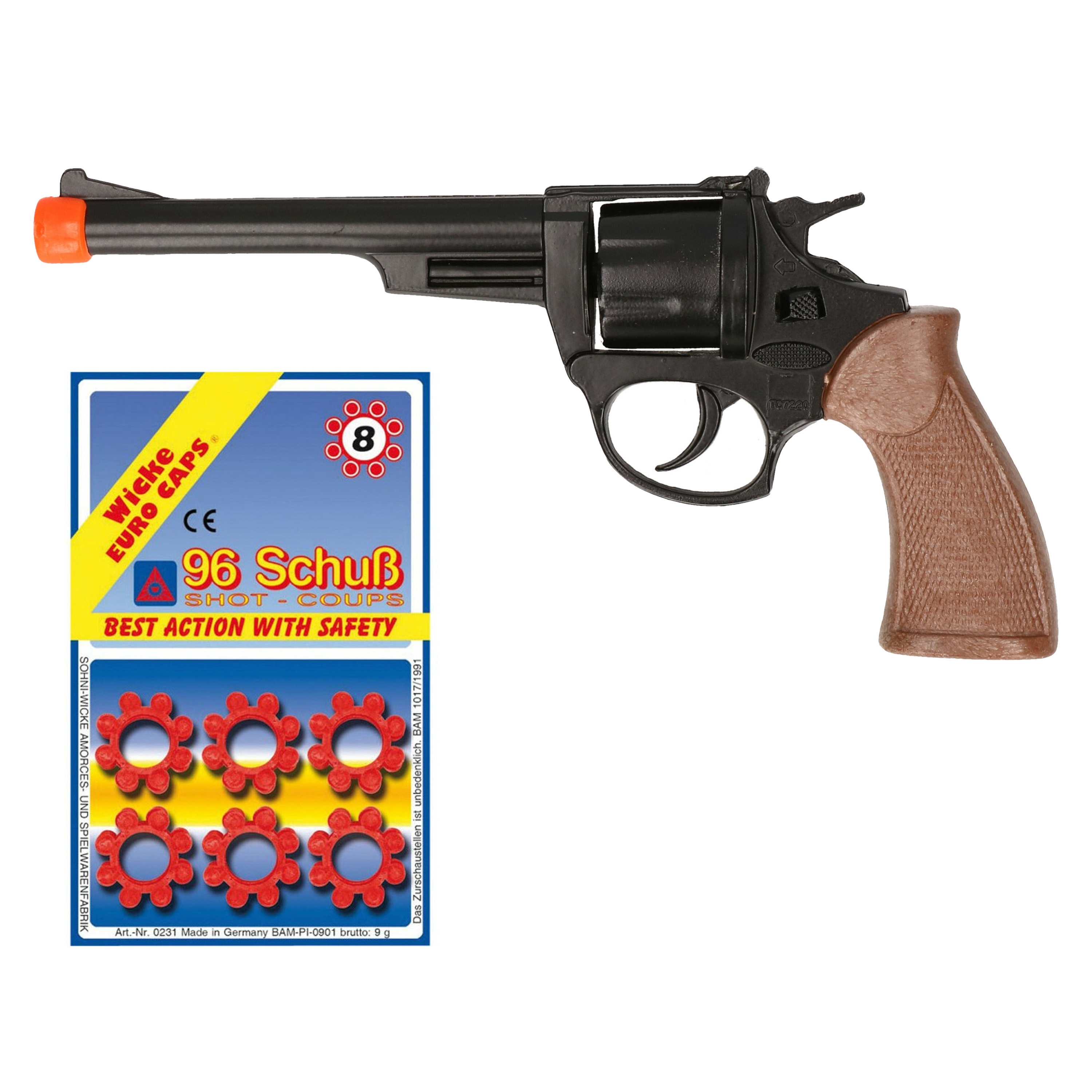 Cowboy speelgoed revolver-pistool metaal 8 schots plaffertjes 96 shots in de set
