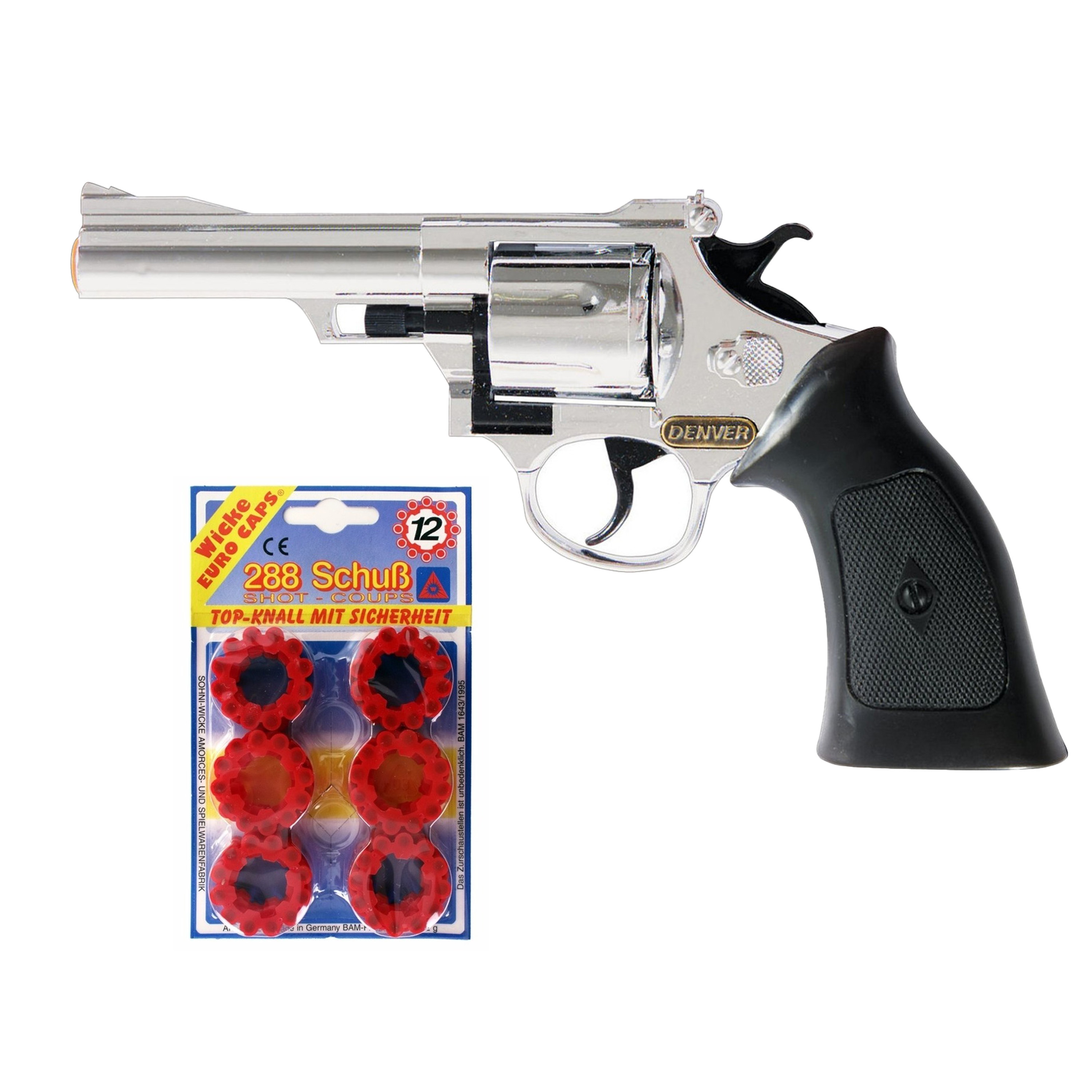Cowboy speelgoed verkleed revolver-pistool metaal 12 schots plaffertjes met 288 schoten