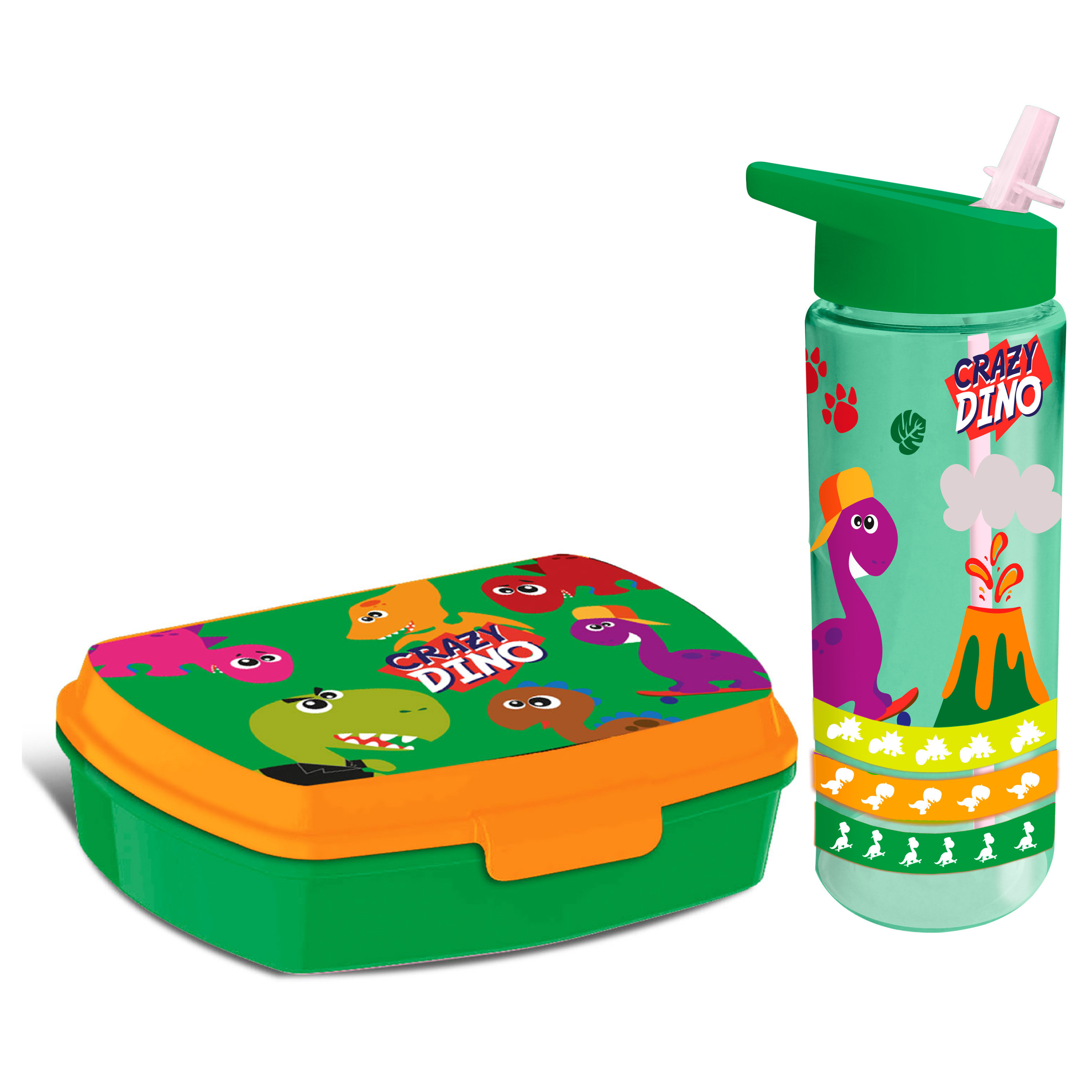Crazy Dino lunchbox set voor kinderen 2-delig groen kunststof